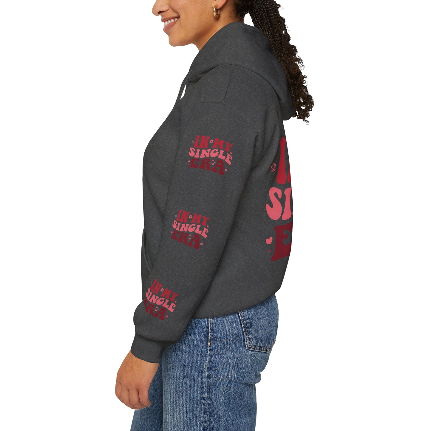 In my single era, Unisex Heavy Blend™ Hooded Sweatshirt (side arm design)