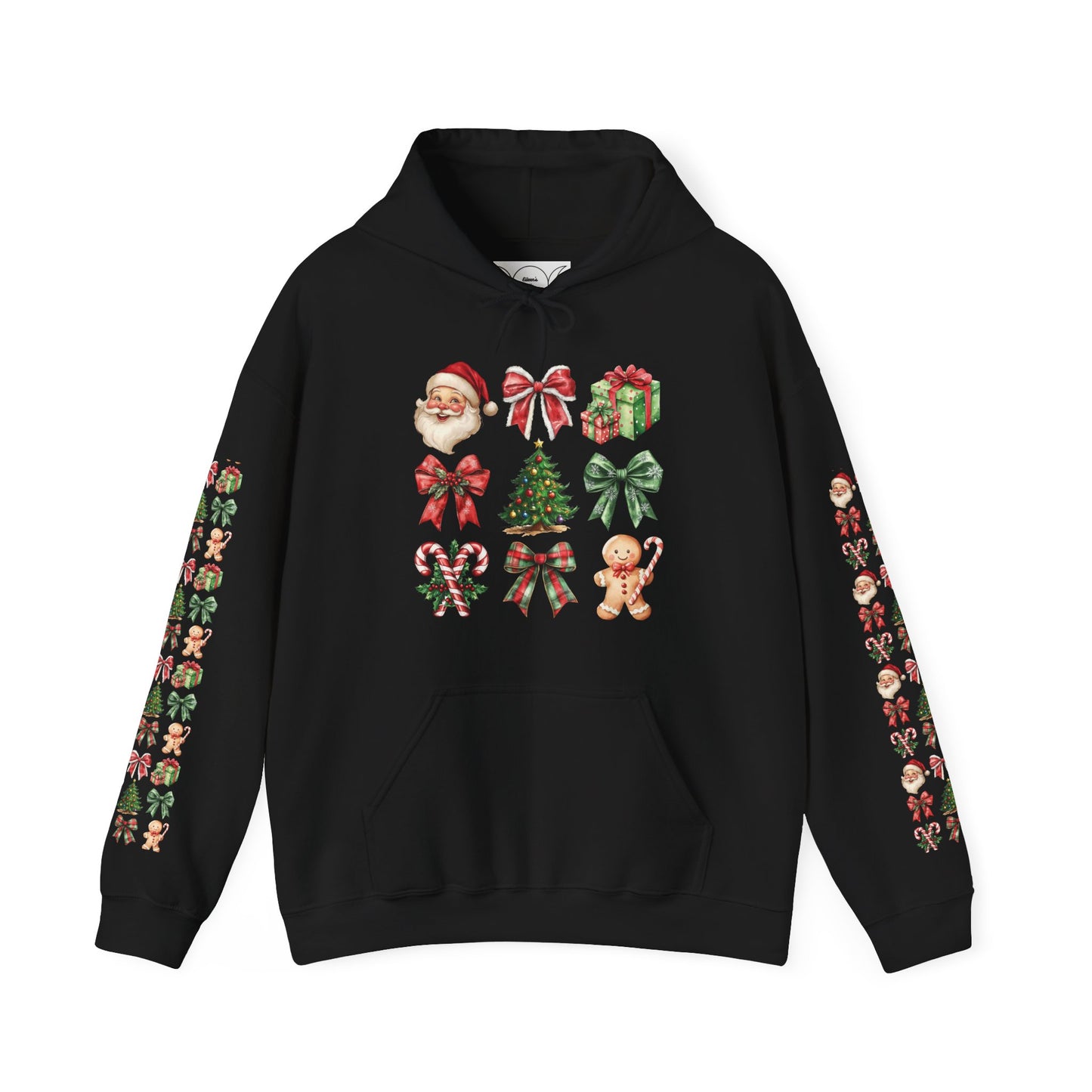 Christmas and bows ,  Unisex Heavy Blend™ Hooded Sweatshirt (sleeve arm design)