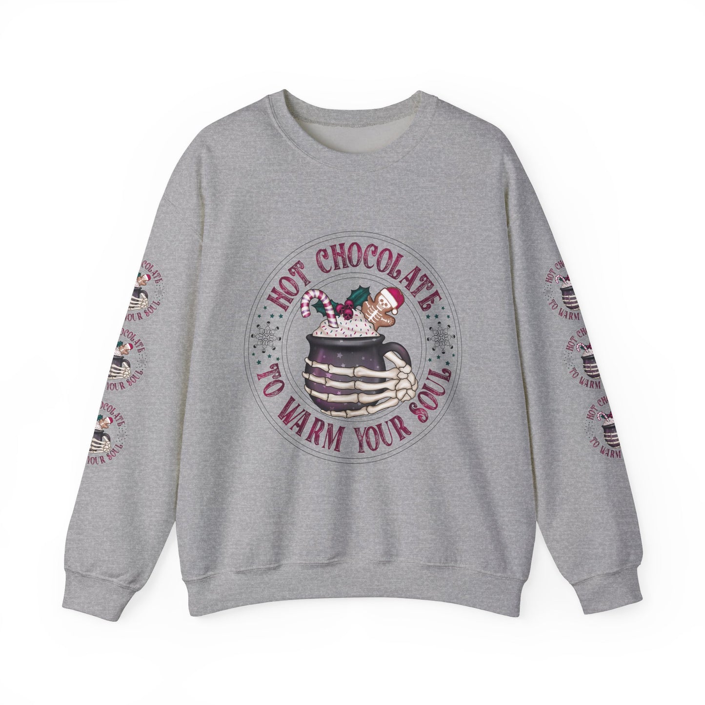 Hot chocolate to warm up my soul, Unisex Heavy Blend™ Crewneck Sweatshirt (Sleeve design)