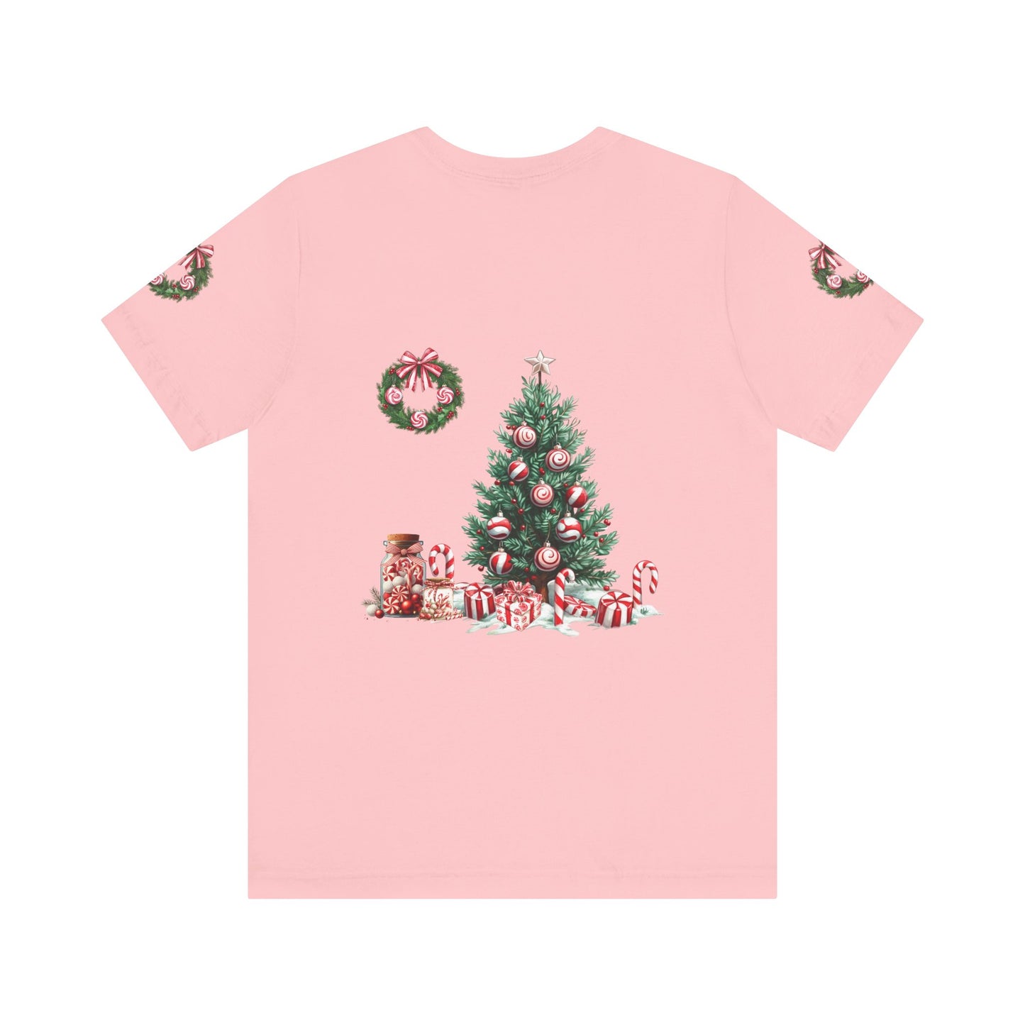 Peppermint Christmas, Unisex Jersey Short Sleeve Tee (sleeve design)