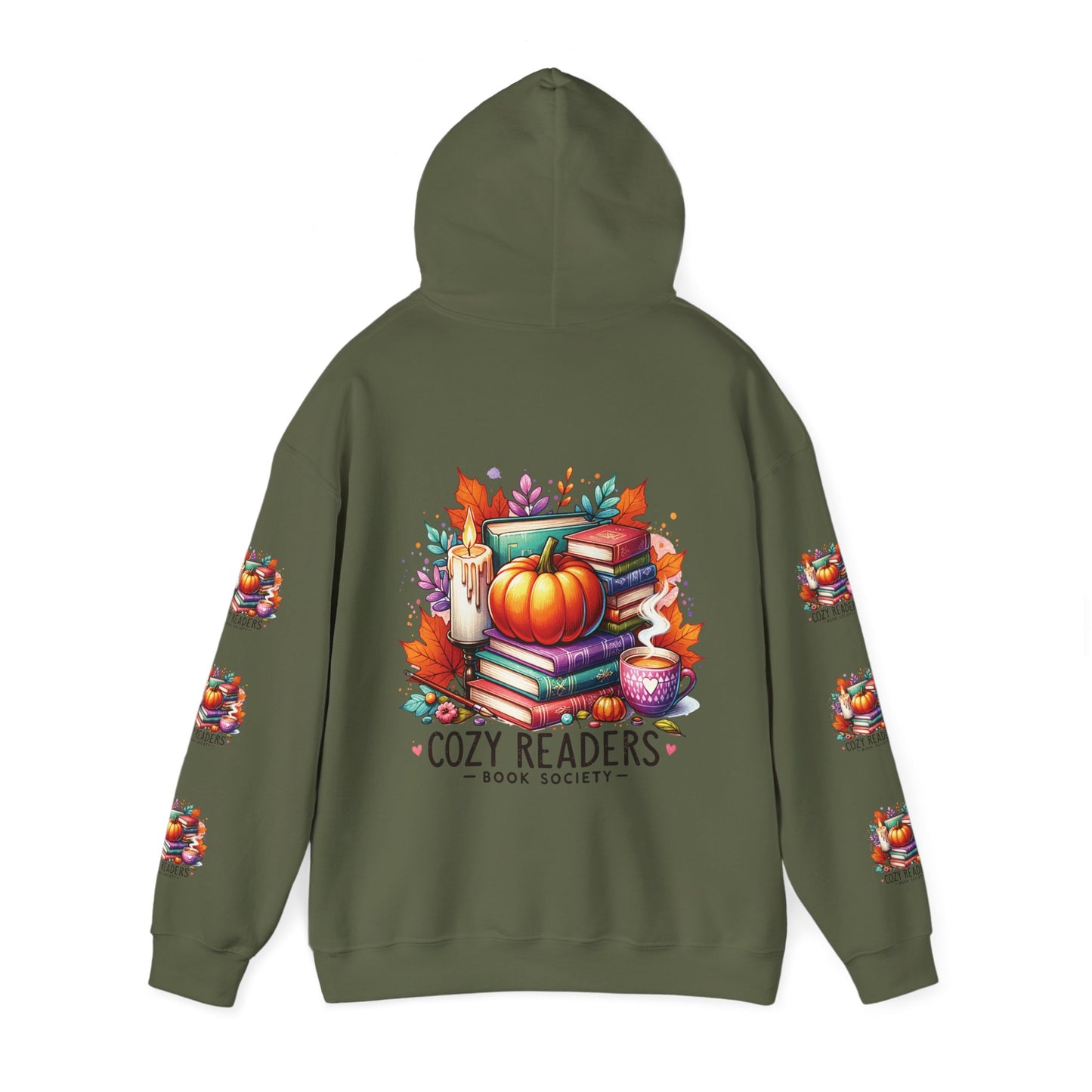 Cozy reader book society,  Unisex Heavy Blend™ Hooded Sweatshirt (side arm design)