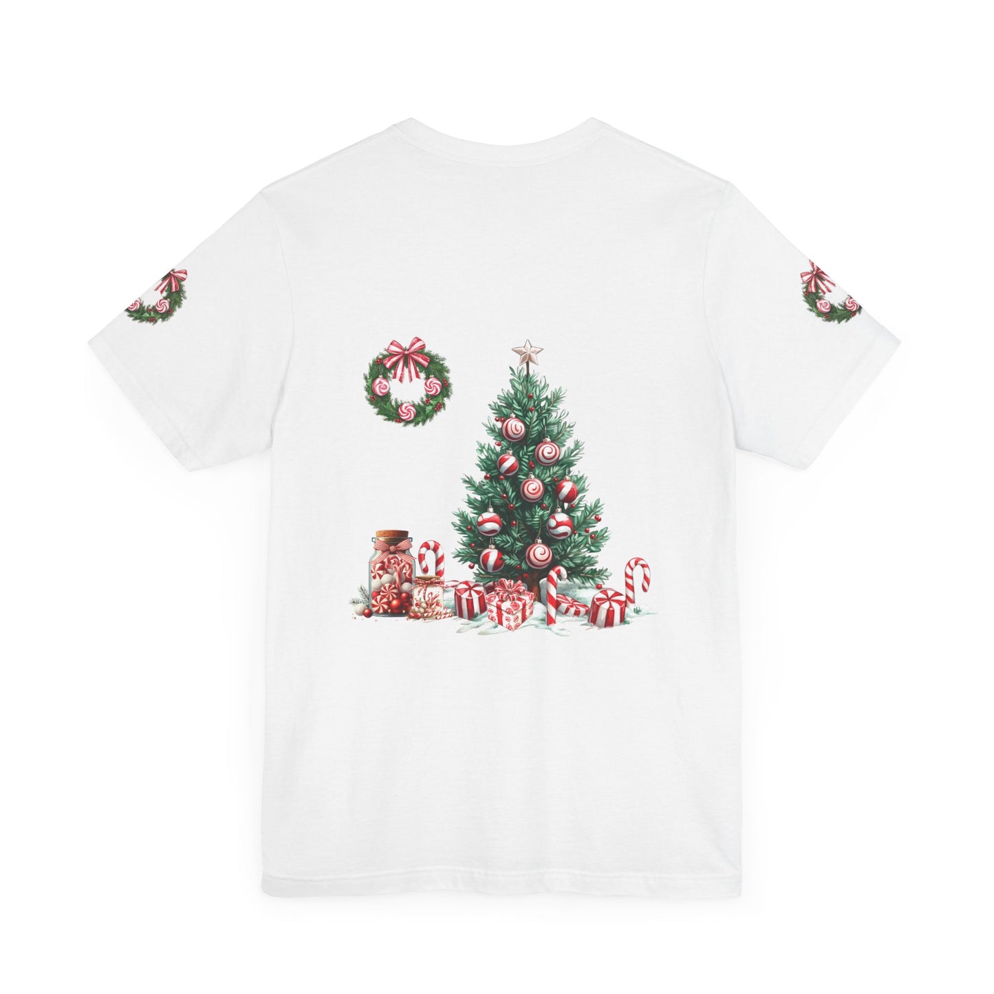 Peppermint Christmas, Unisex Jersey Short Sleeve Tee (sleeve design)