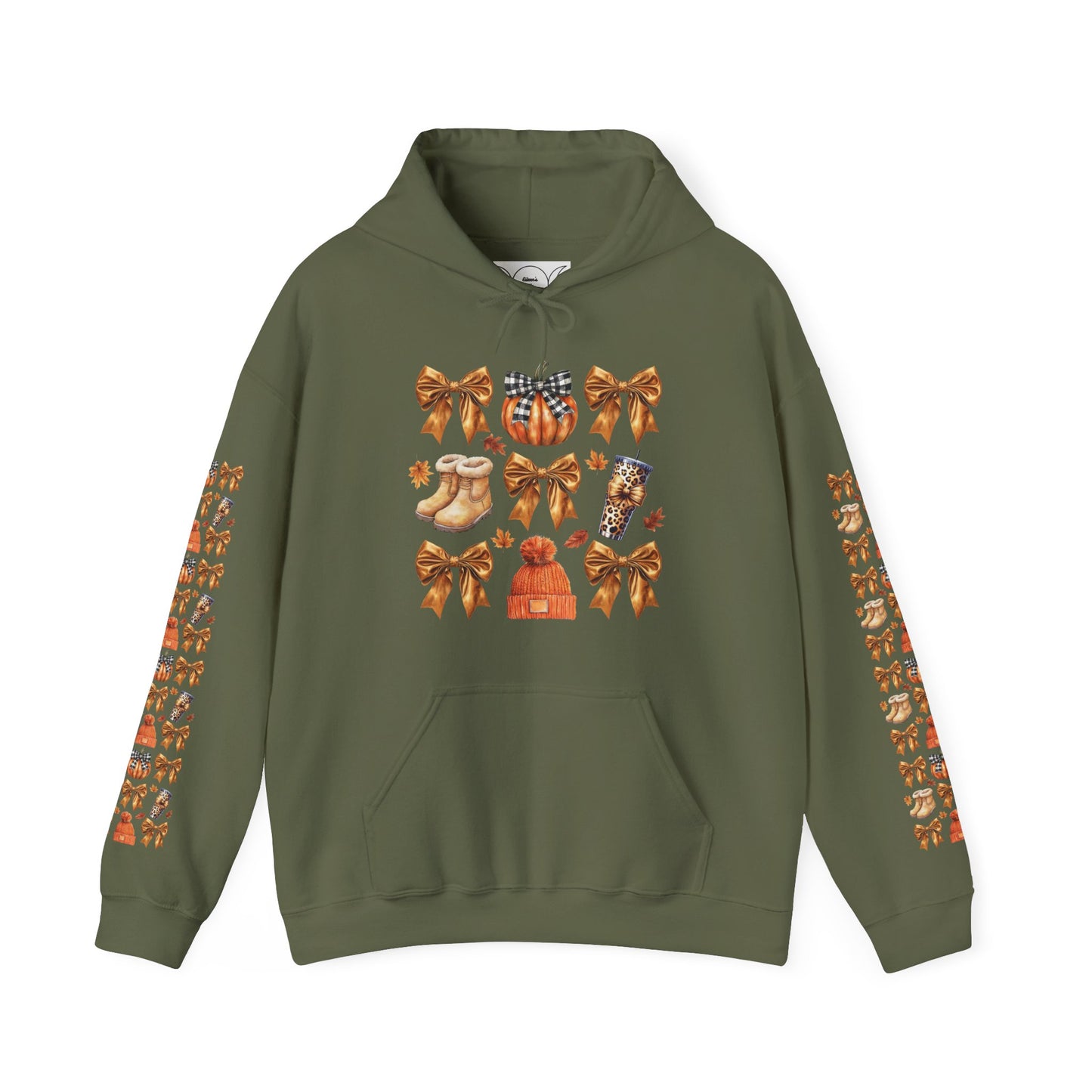 Fall and bows ,  Unisex Heavy Blend™ Hooded Sweatshirt (sleeve arm design)