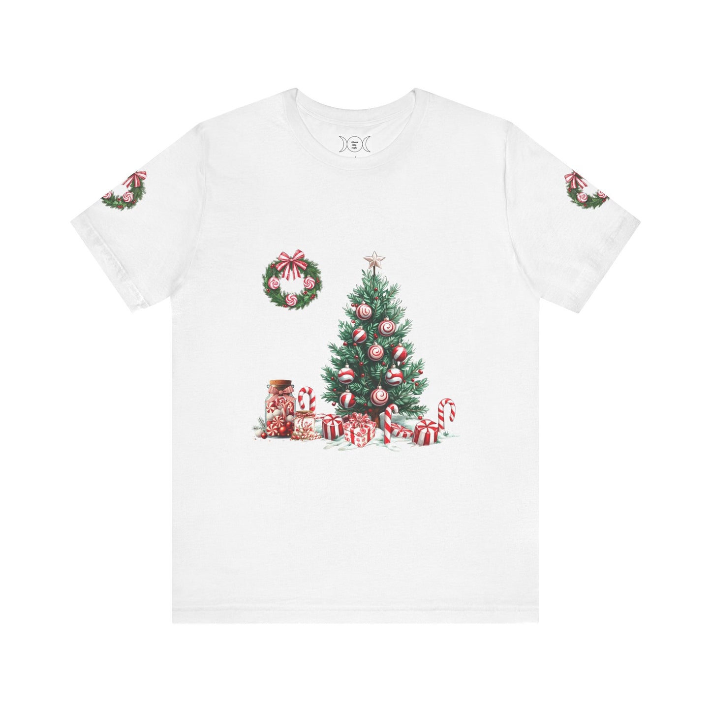 Peppermint Christmas, Unisex Jersey Short Sleeve Tee (sleeve design)