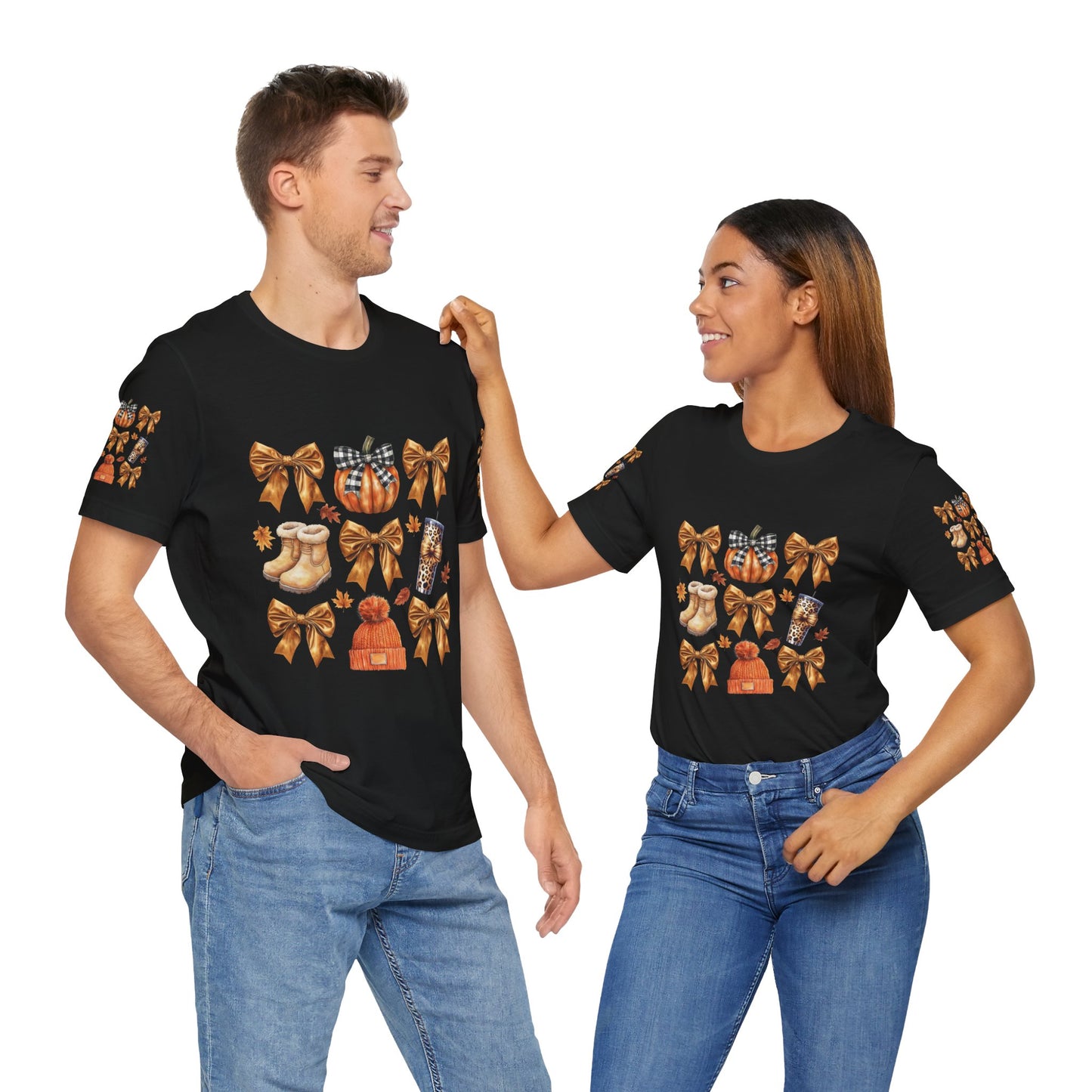 Fall and bows , Unisex Jersey Short Sleeve Tee (sleeve design)