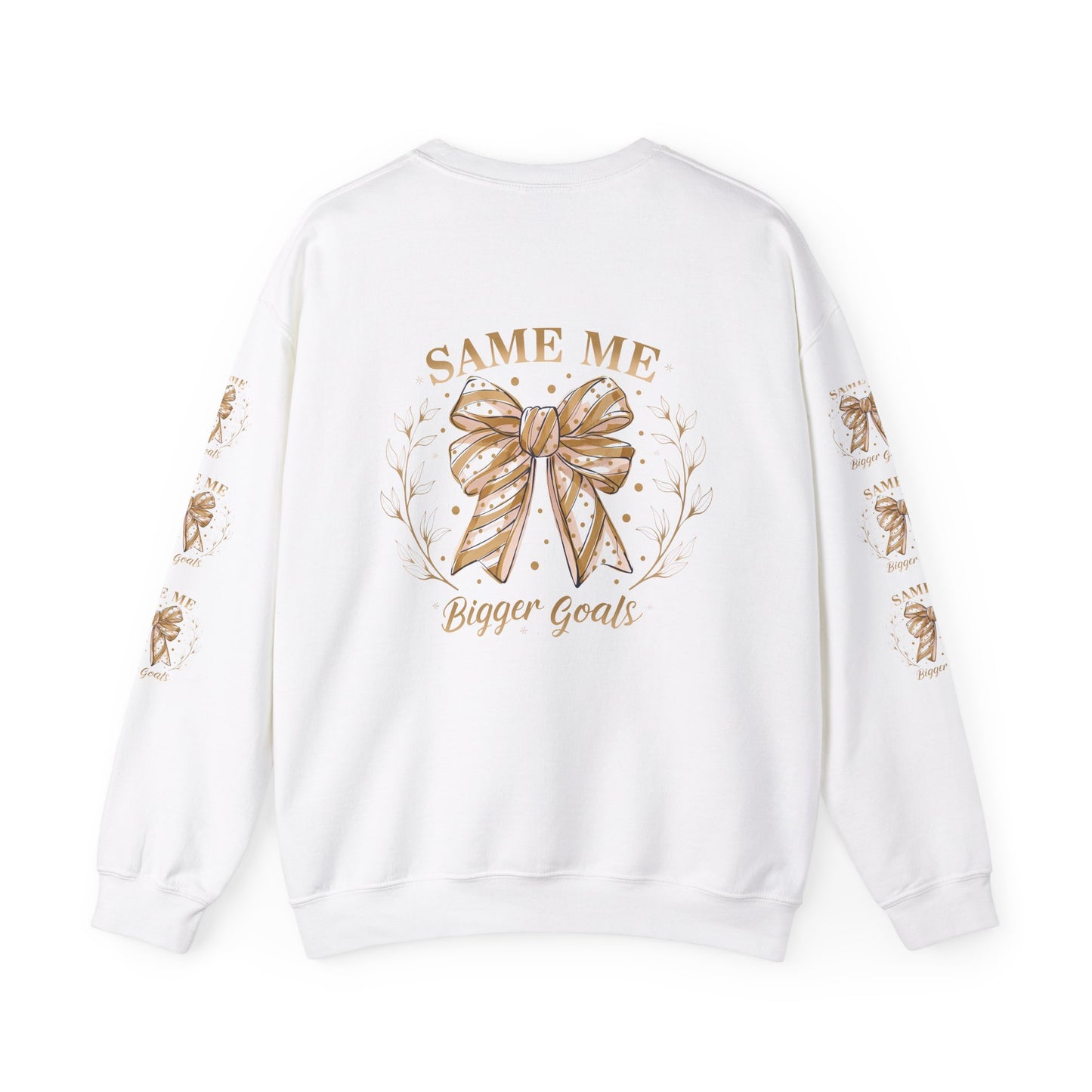 Same me, bigger goals , Unisex Heavy Blend™ Crewneck Sweatshirt (sleeve design)