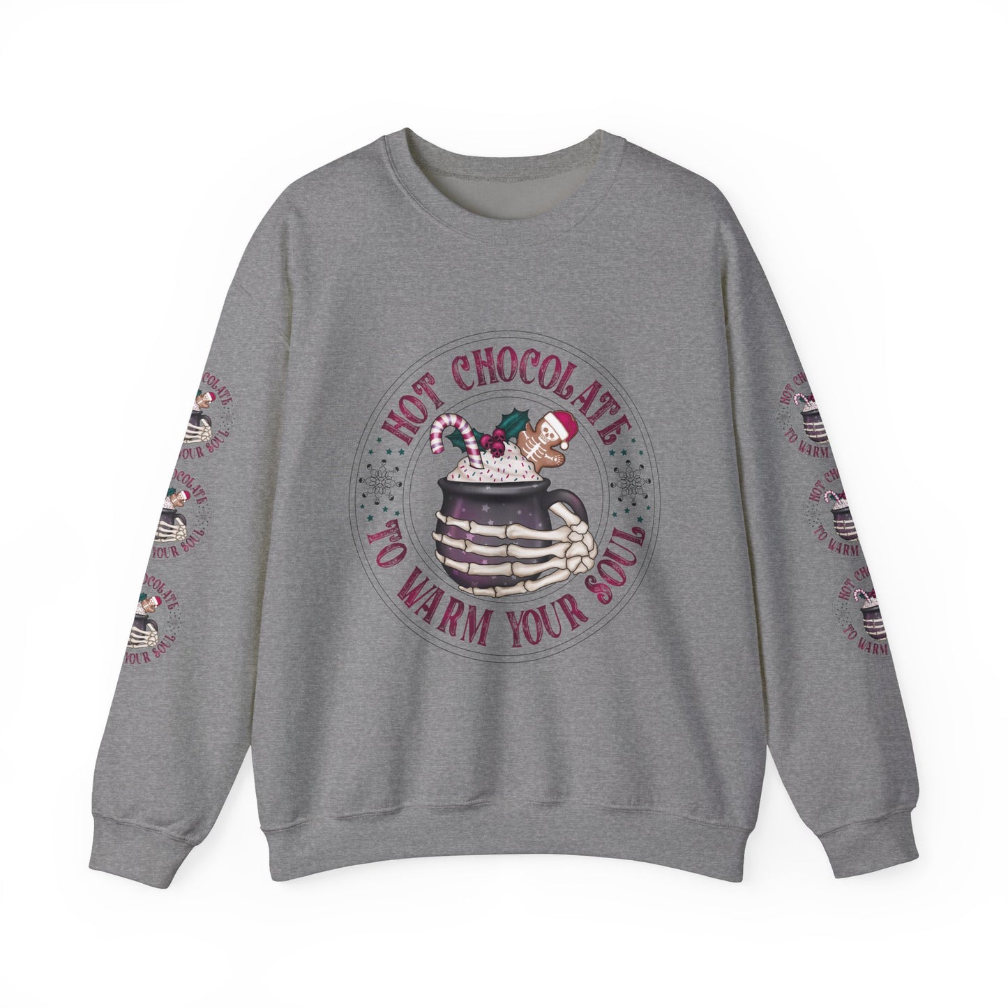 Hot chocolate to warm up my soul, Unisex Heavy Blend™ Crewneck Sweatshirt (Sleeve design)