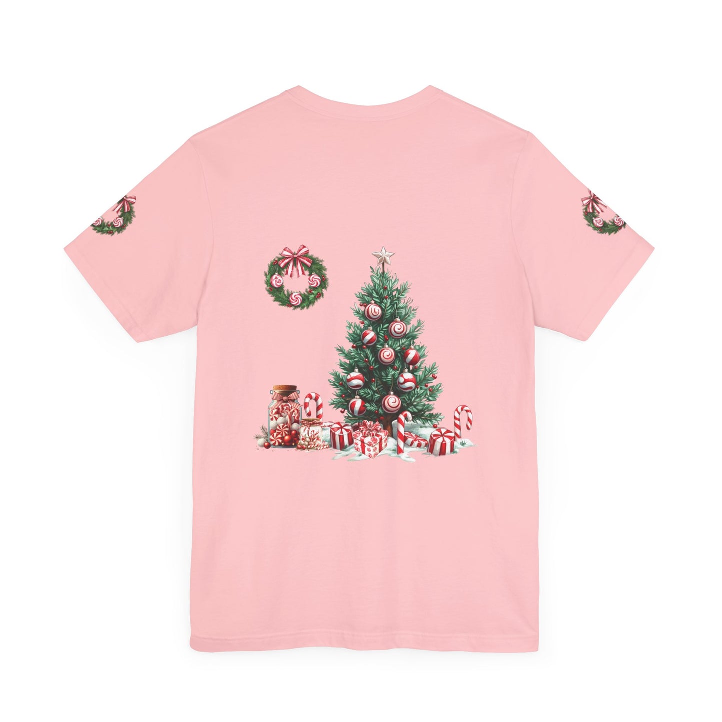 Peppermint Christmas, Unisex Jersey Short Sleeve Tee (sleeve design)