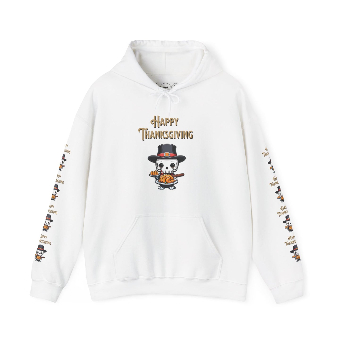 Happy thanksgiving,  Unisex Heavy Blend™ Hooded Sweatshirt (side arm design)