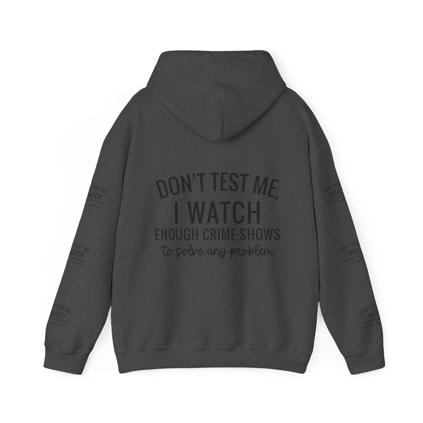 True crime watcher arm design, Unisex Heavy Blend™ Hooded Sweatshirt (side arm design)