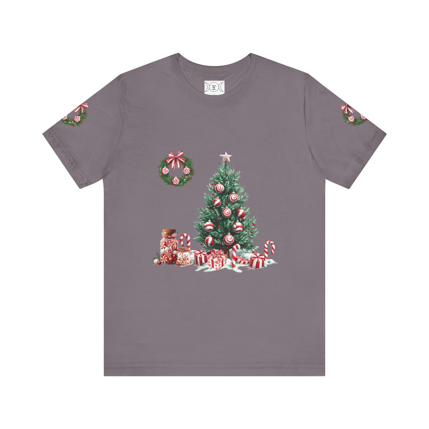 Peppermint Christmas, Unisex Jersey Short Sleeve Tee (sleeve design)