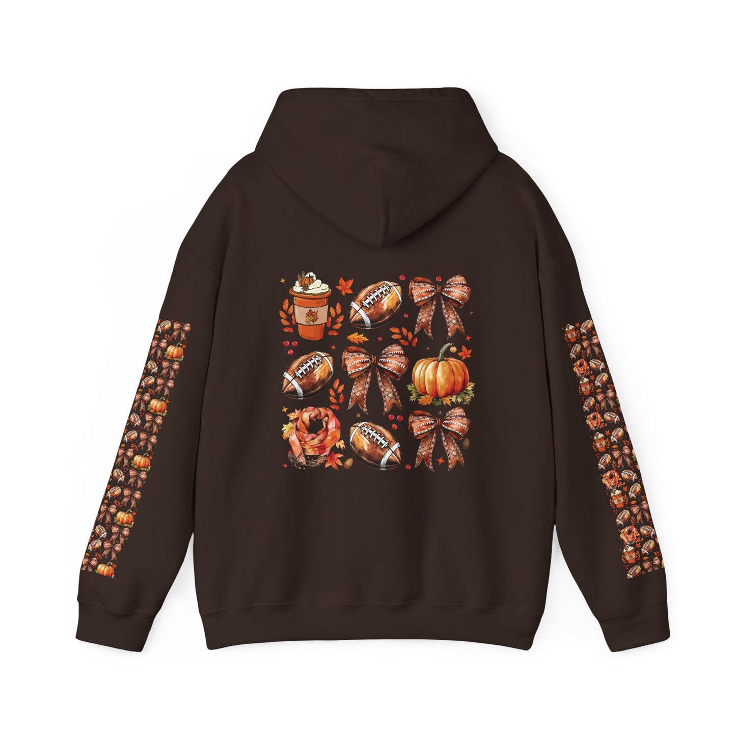 Football and bows ,  Unisex Heavy Blend™ Hooded Sweatshirt (sleeve arm design)