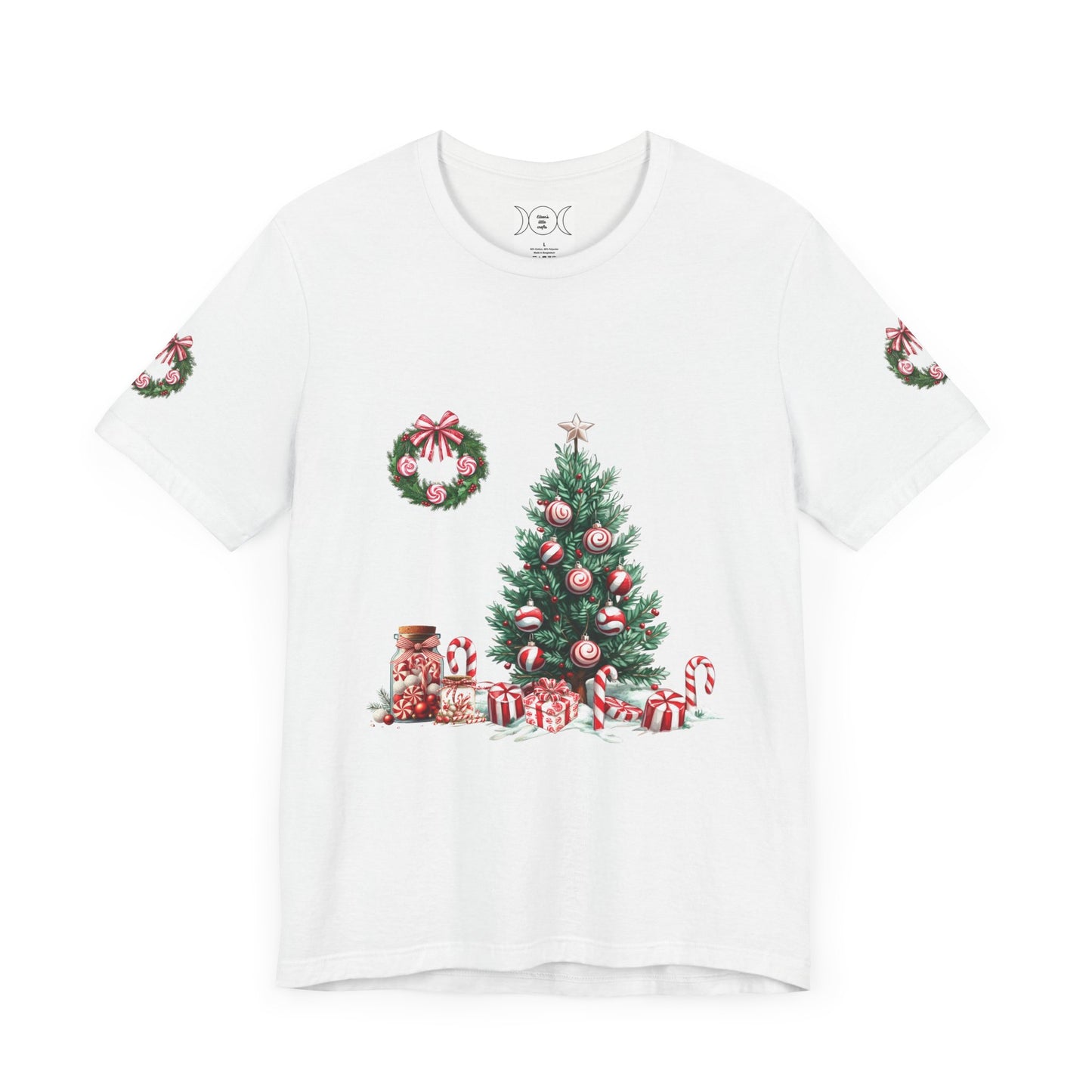 Peppermint Christmas, Unisex Jersey Short Sleeve Tee (sleeve design)