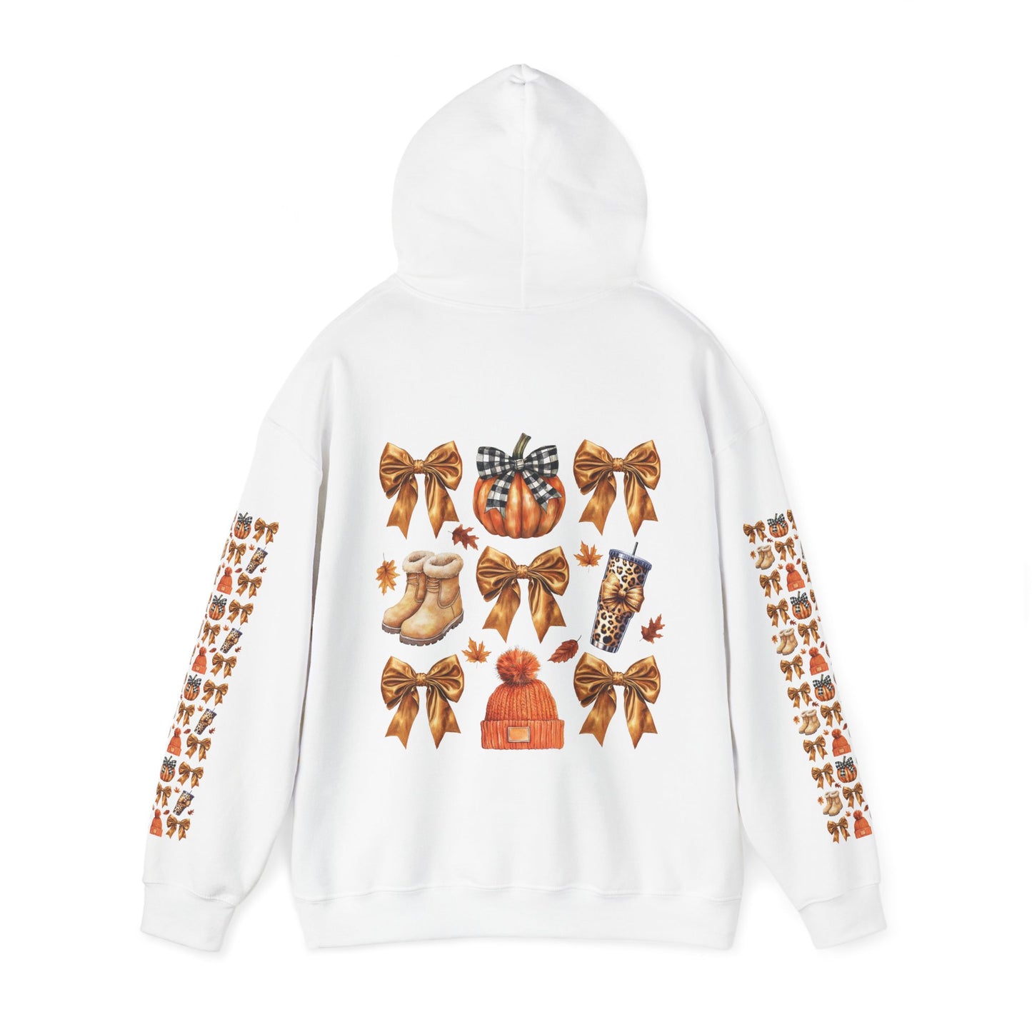 Fall and bows ,  Unisex Heavy Blend™ Hooded Sweatshirt (sleeve arm design)