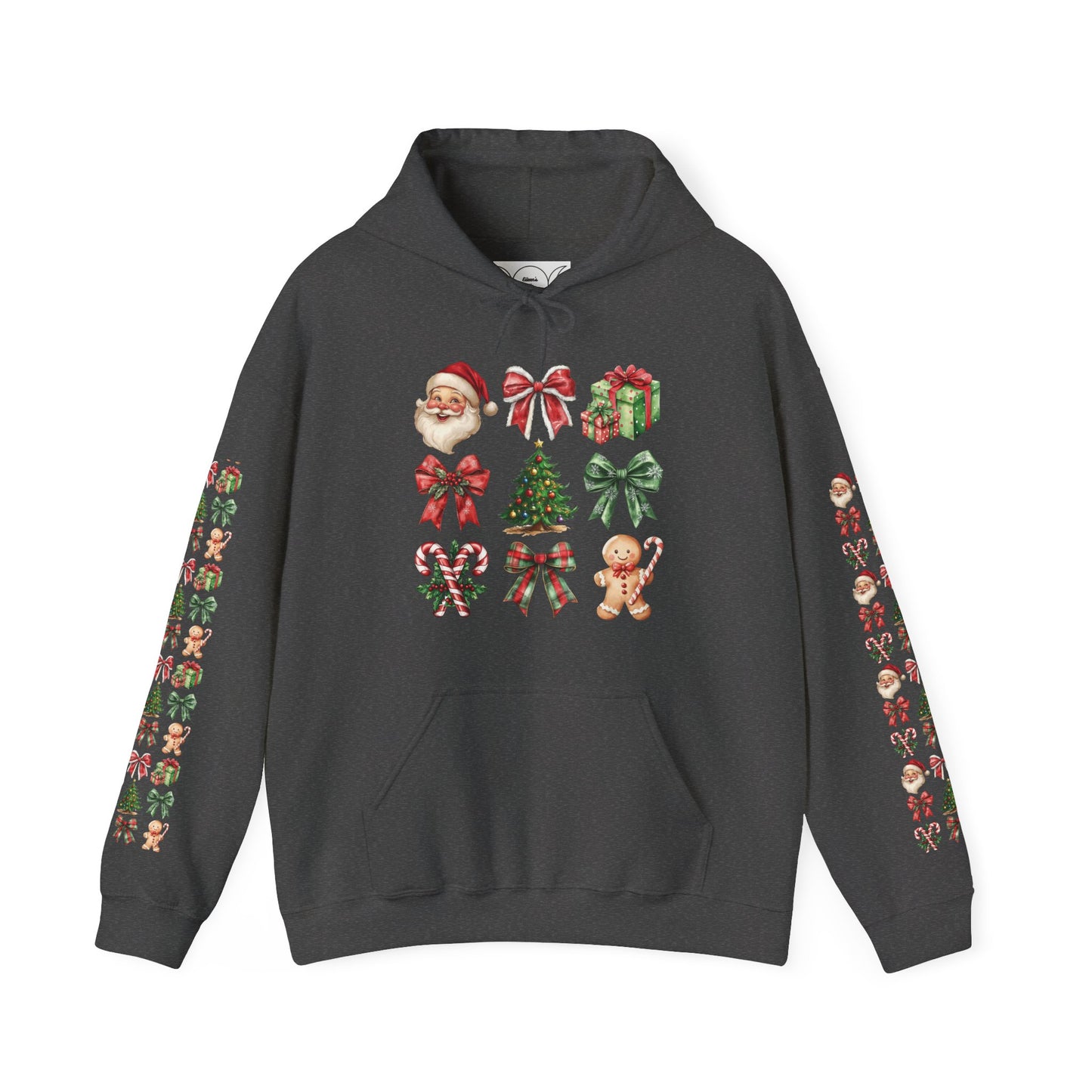 Christmas and bows ,  Unisex Heavy Blend™ Hooded Sweatshirt (sleeve arm design)