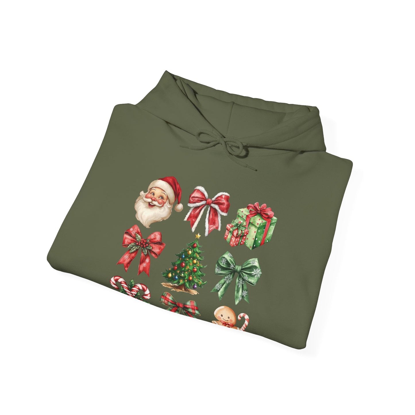 Christmas and bows ,  Unisex Heavy Blend™ Hooded Sweatshirt (sleeve arm design)