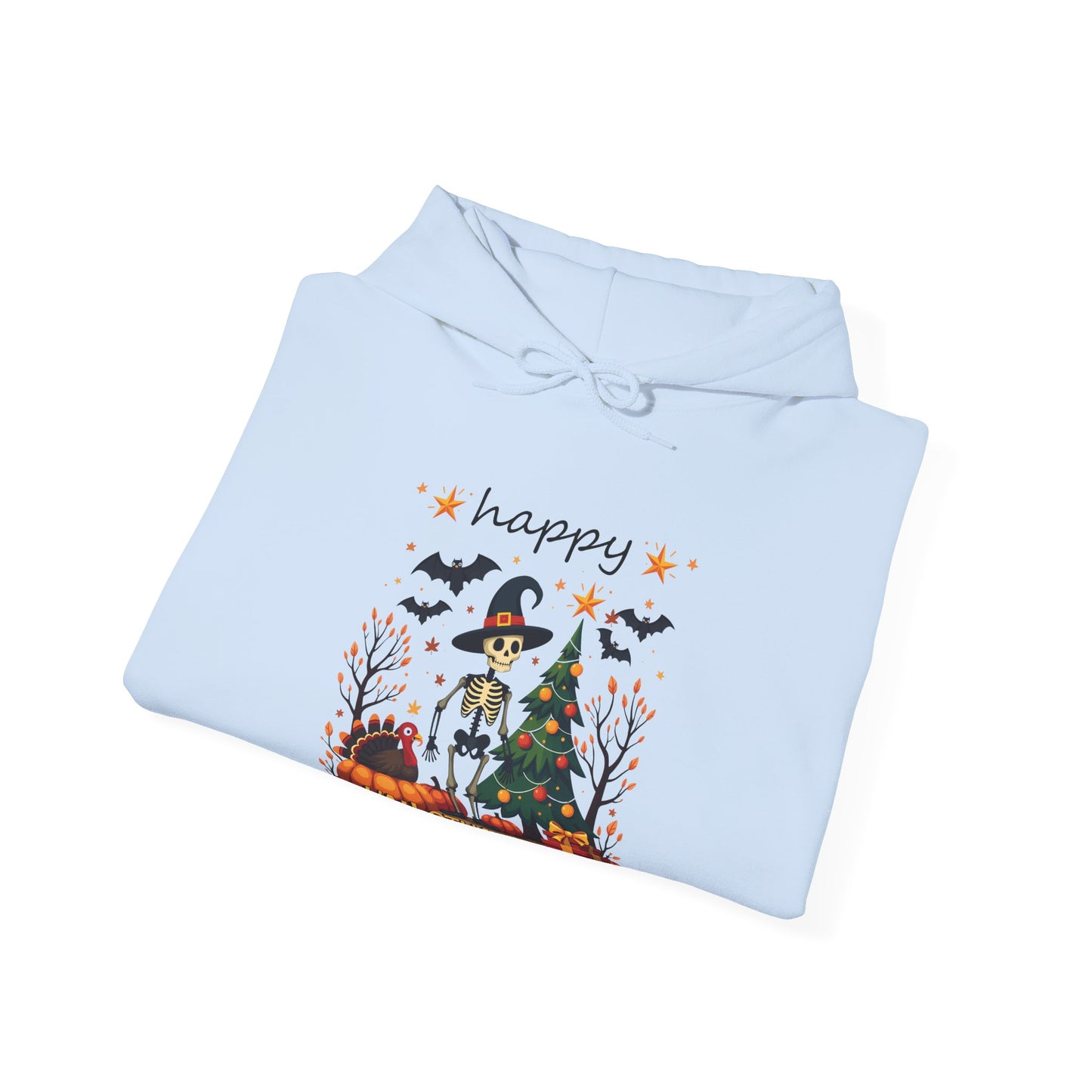 Happy hellothanksmas ,  Unisex Heavy Blend™ Hooded Sweatshirt (sleeve arm design)