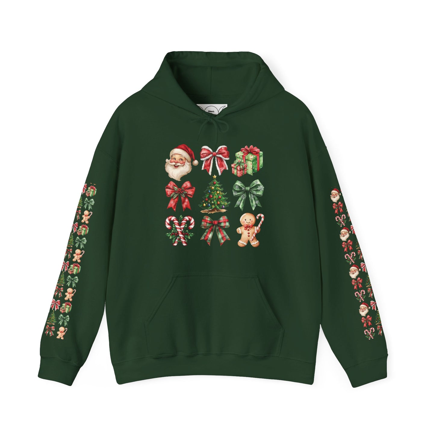 Christmas and bows ,  Unisex Heavy Blend™ Hooded Sweatshirt (sleeve arm design)