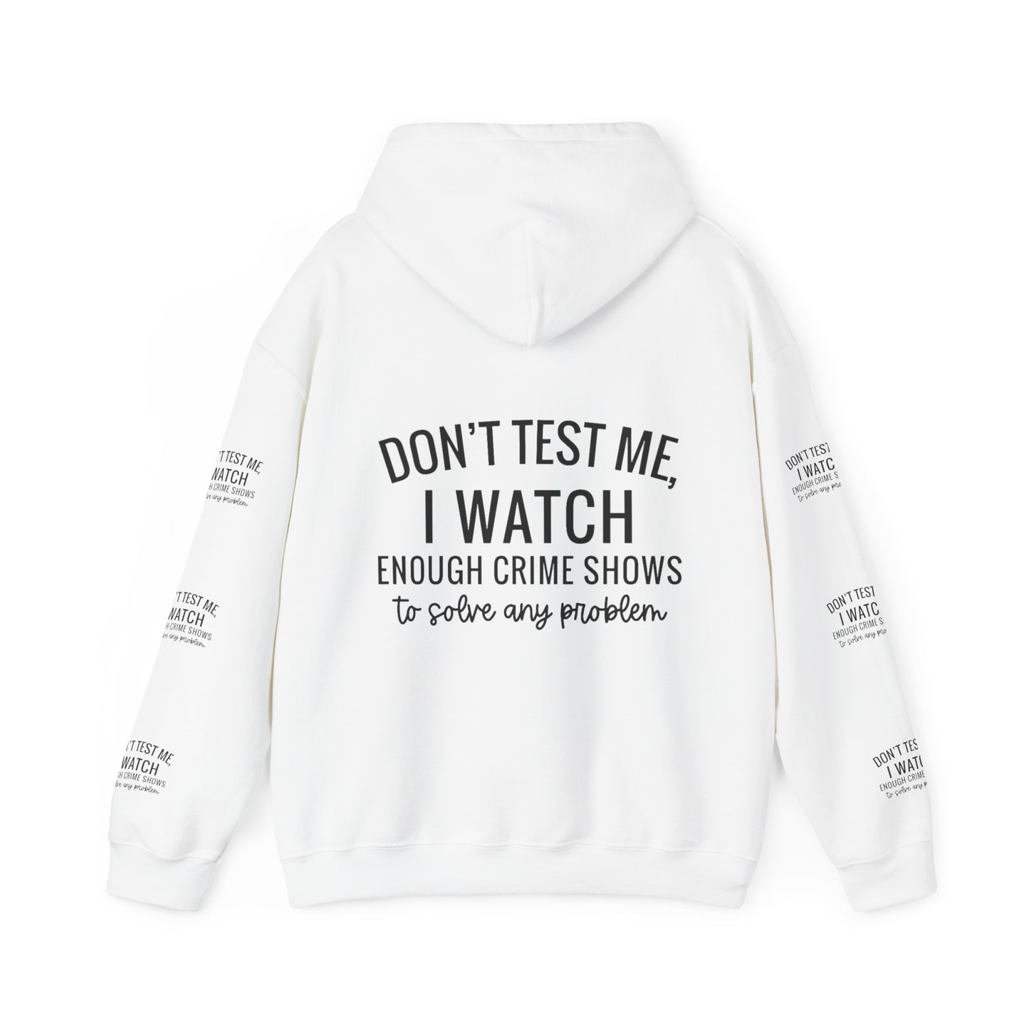 True crime watcher arm design, Unisex Heavy Blend™ Hooded Sweatshirt (side arm design)