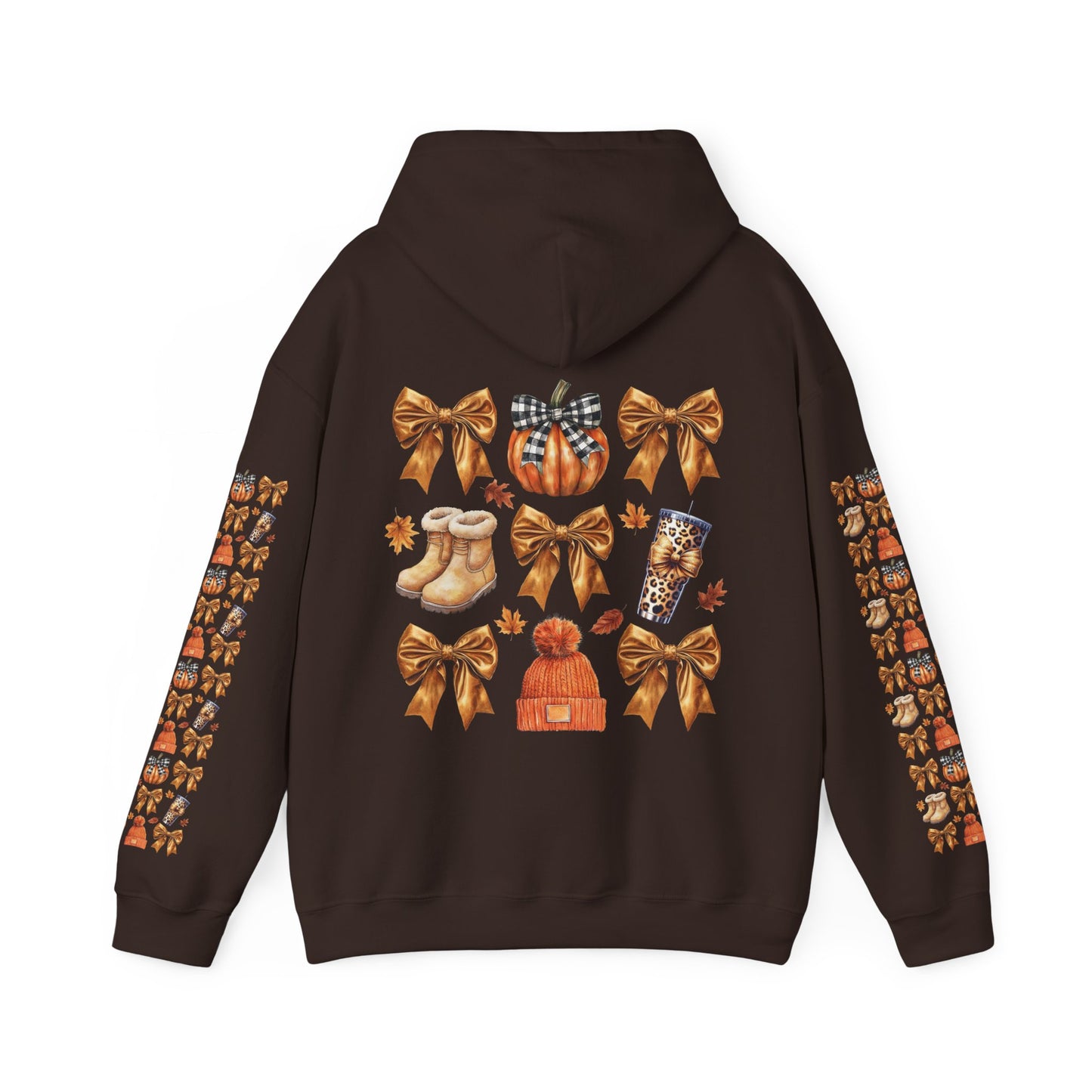 Fall and bows ,  Unisex Heavy Blend™ Hooded Sweatshirt (sleeve arm design)