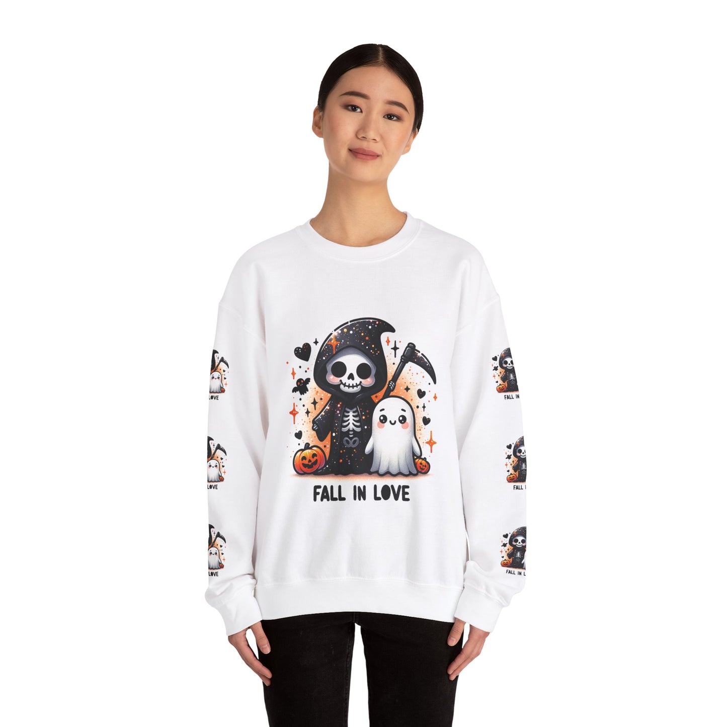 Fall in love, ™ Crewneck Sweatshirt ( sleeve design )