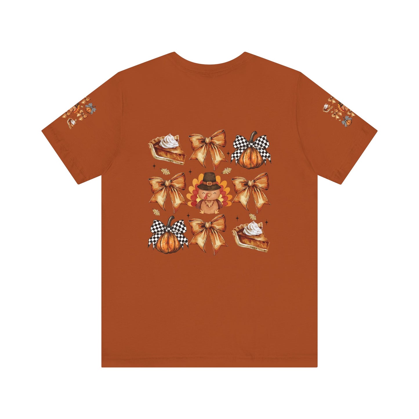 Thanksgiving and bows, Unisex Jersey Short Sleeve Tee (sleeve design)