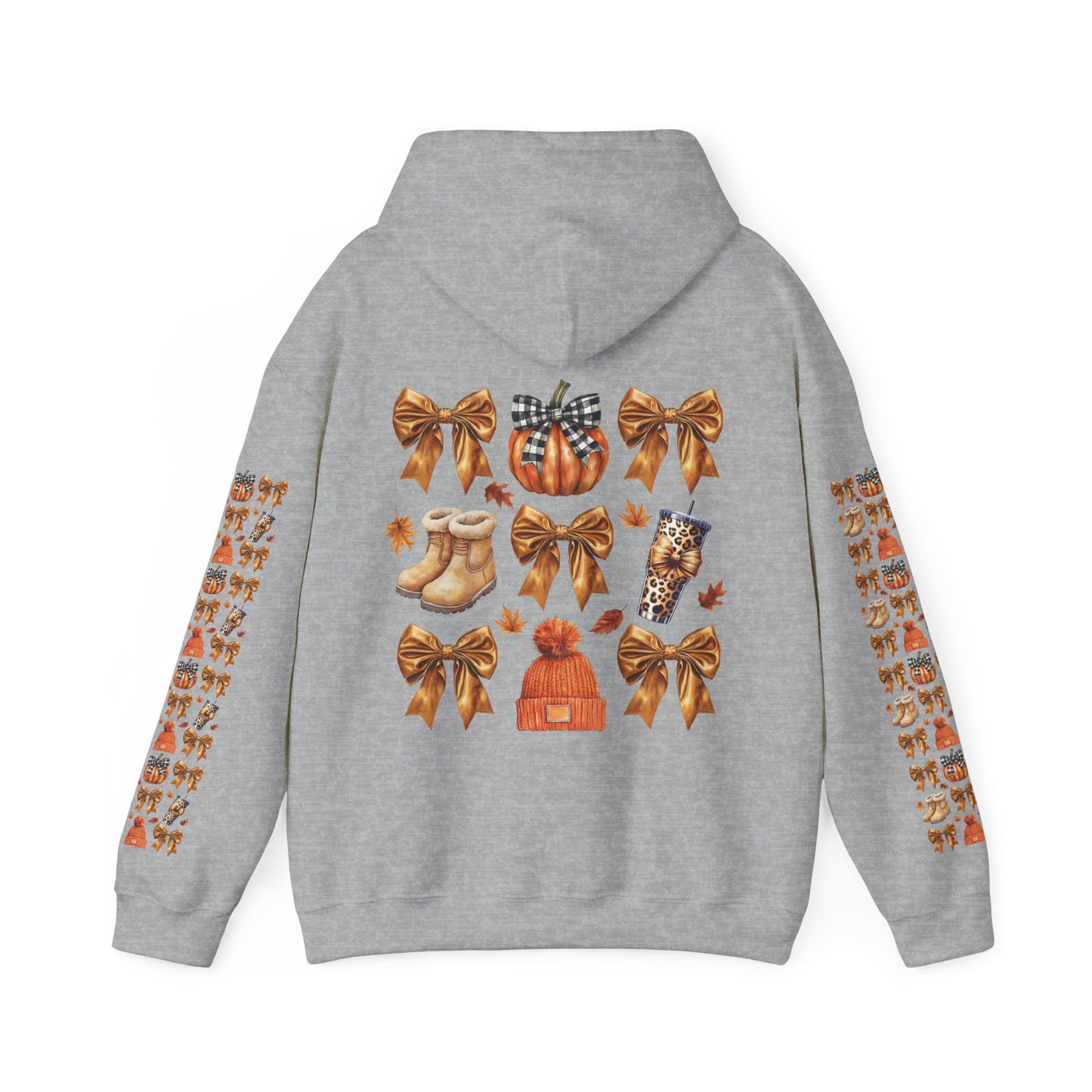 Fall and bows ,  Unisex Heavy Blend™ Hooded Sweatshirt (sleeve arm design)