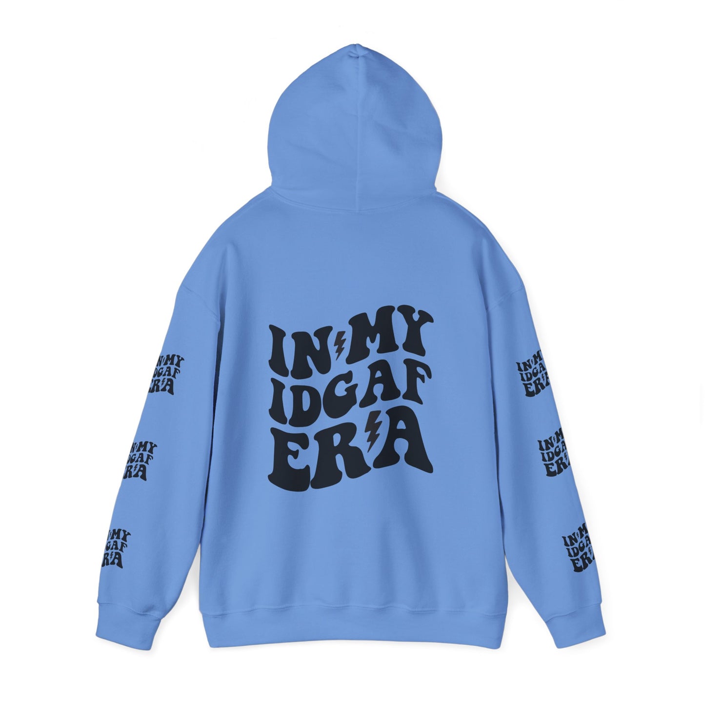 In my IDGAF era,  Unisex Heavy Blend™ Hooded Sweatshirt (side arm design)