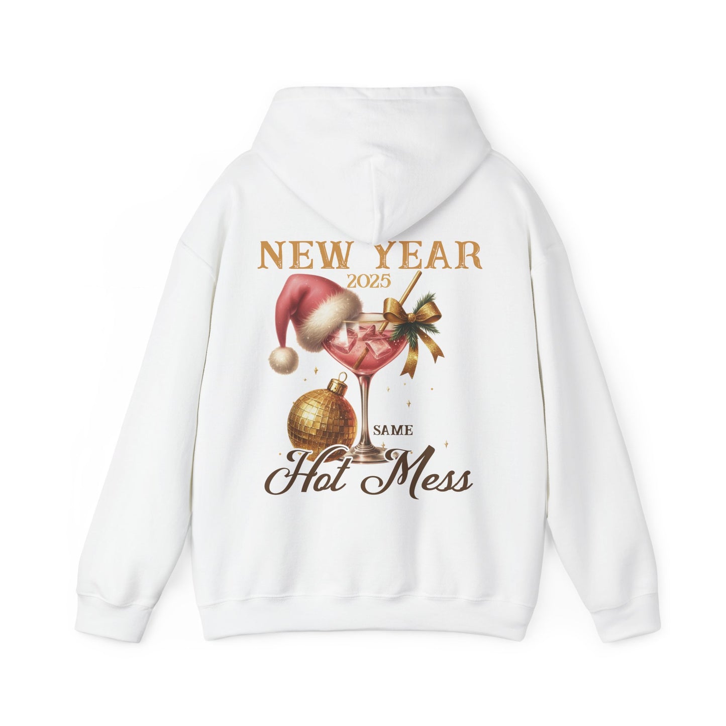 New year, same hot mess, Unisex Heavy Blend™ Hooded Sweatshirt (no sleeve arm design)