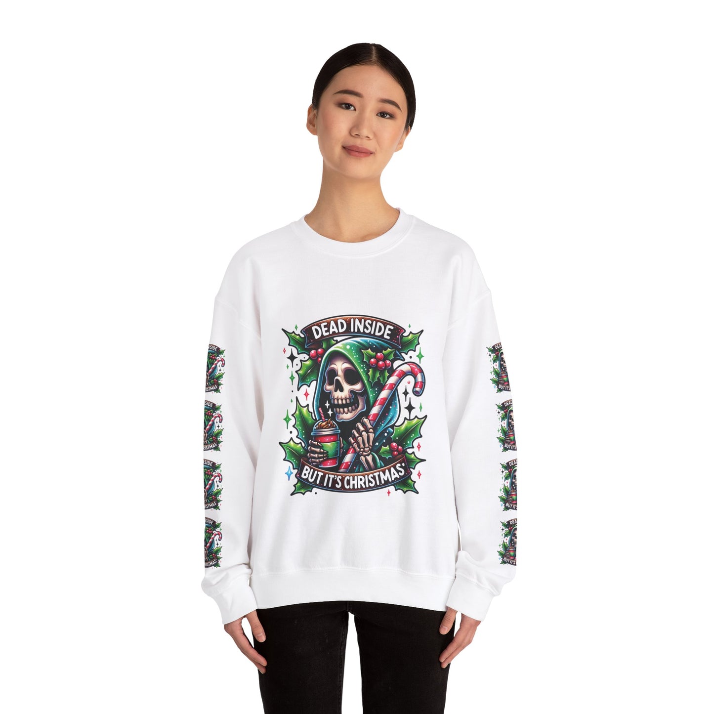 Dead inside but it’s Christmas, ™ Crewneck Sweatshirt ( sleeve design )