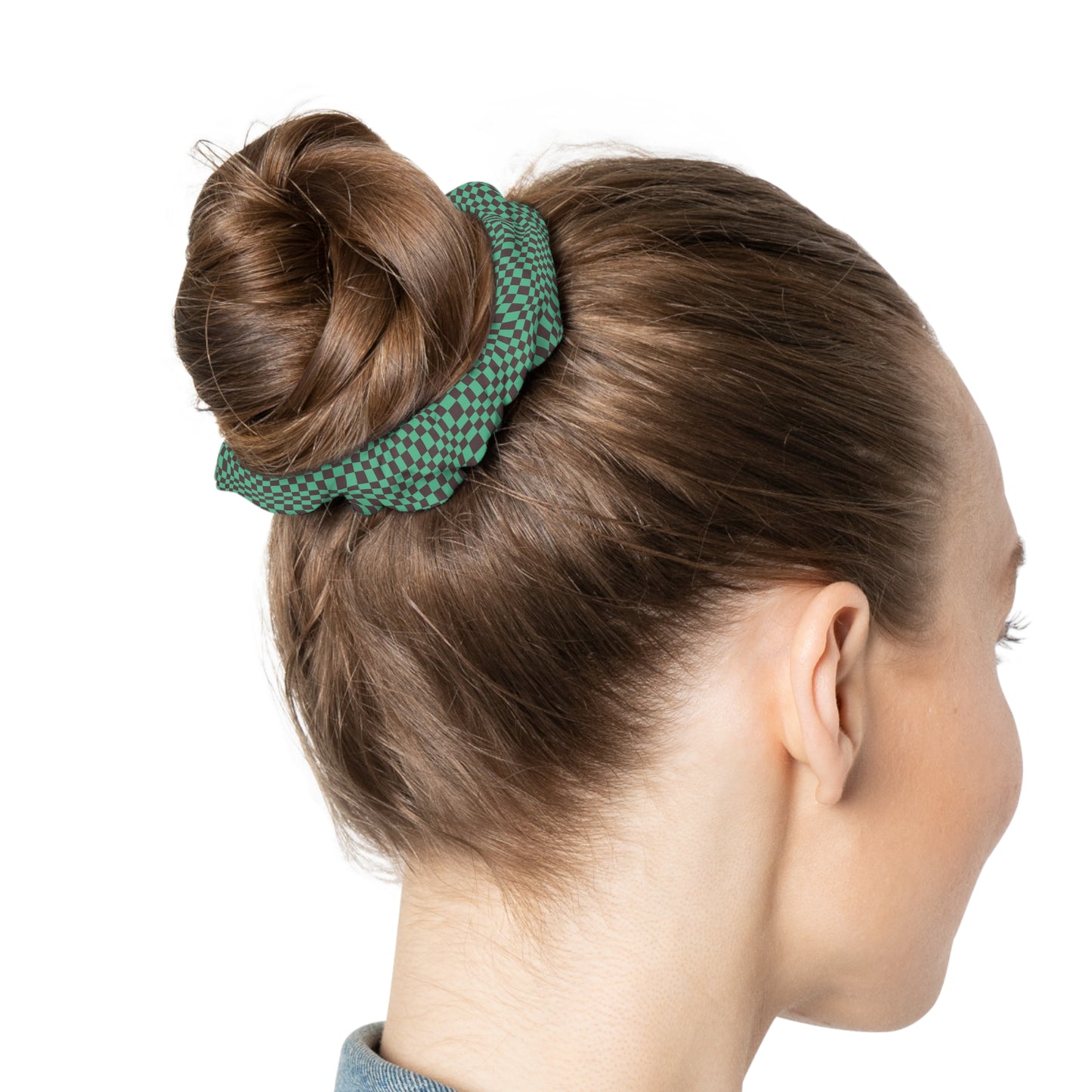 Black &green checkers Scrunchie