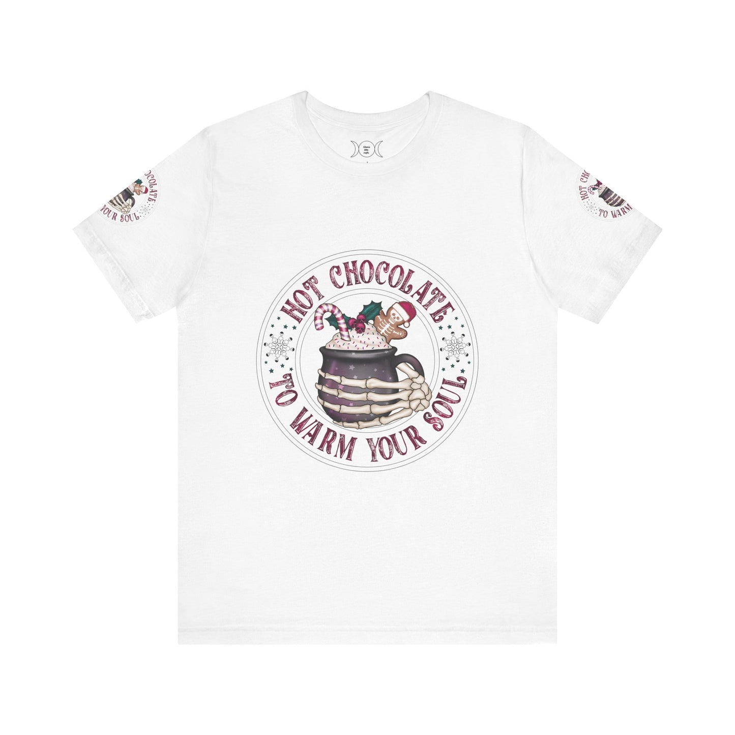 Hot chocolate to warm up my soul, Unisex Jersey Short Sleeve Tee (sleeve design)