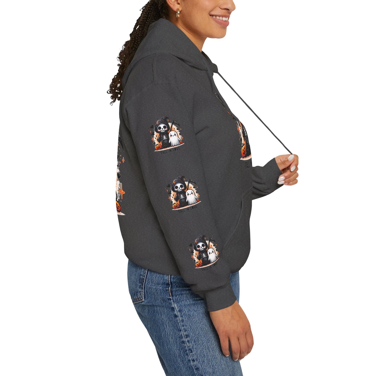 Fall in love,  Unisex Heavy Blend™ Hooded Sweatshirt (side arm design)