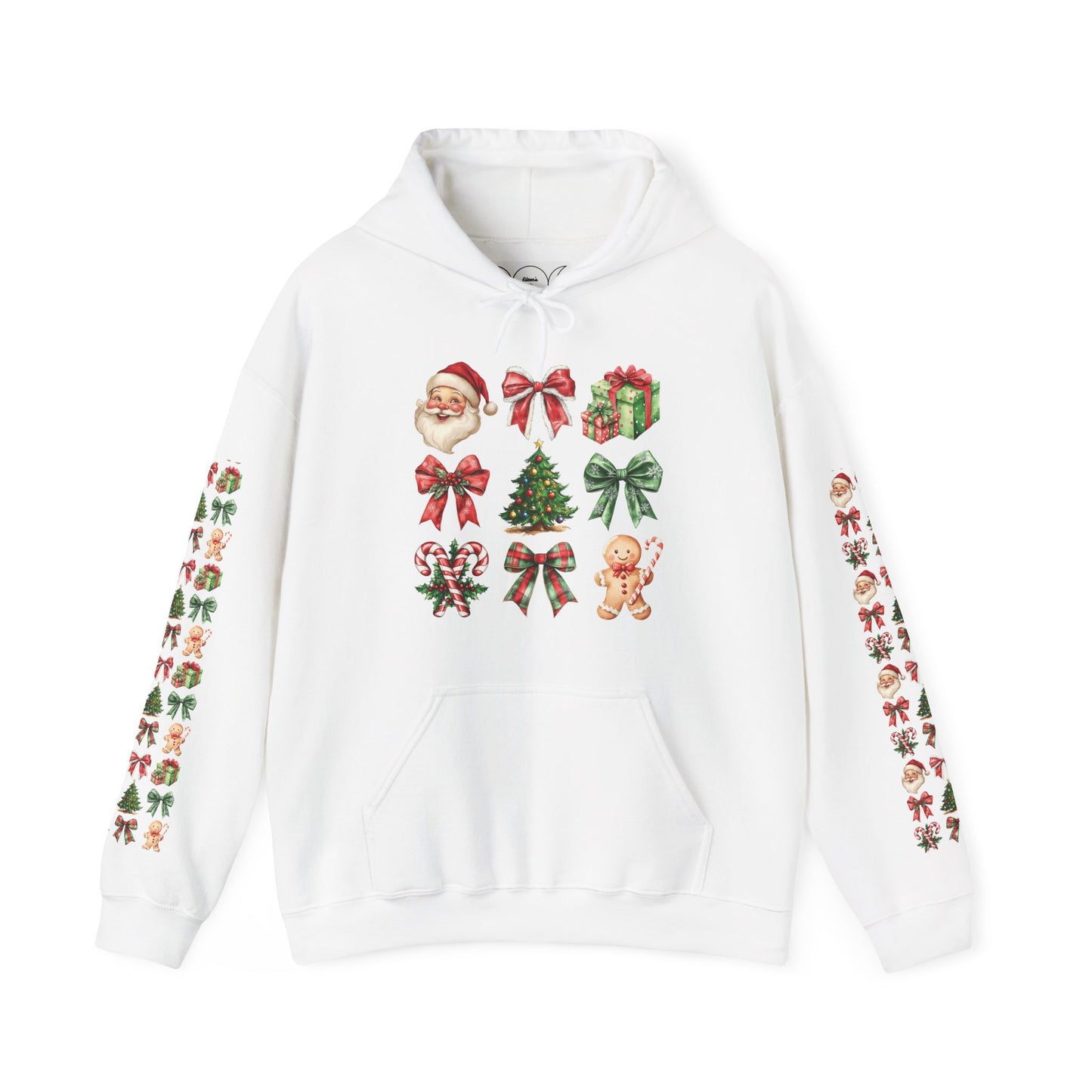 Christmas and bows ,  Unisex Heavy Blend™ Hooded Sweatshirt (sleeve arm design)