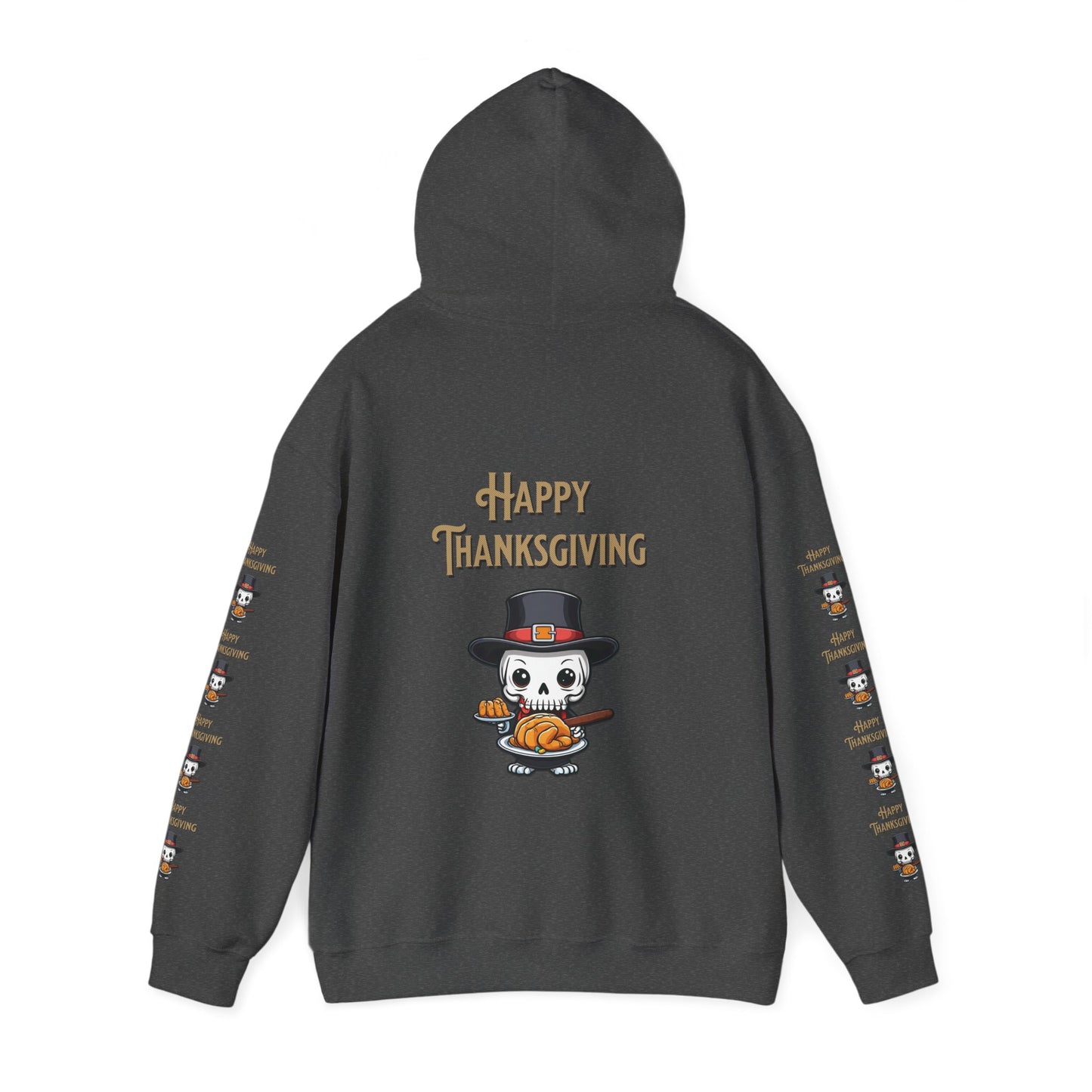 Happy thanksgiving,  Unisex Heavy Blend™ Hooded Sweatshirt (side arm design)