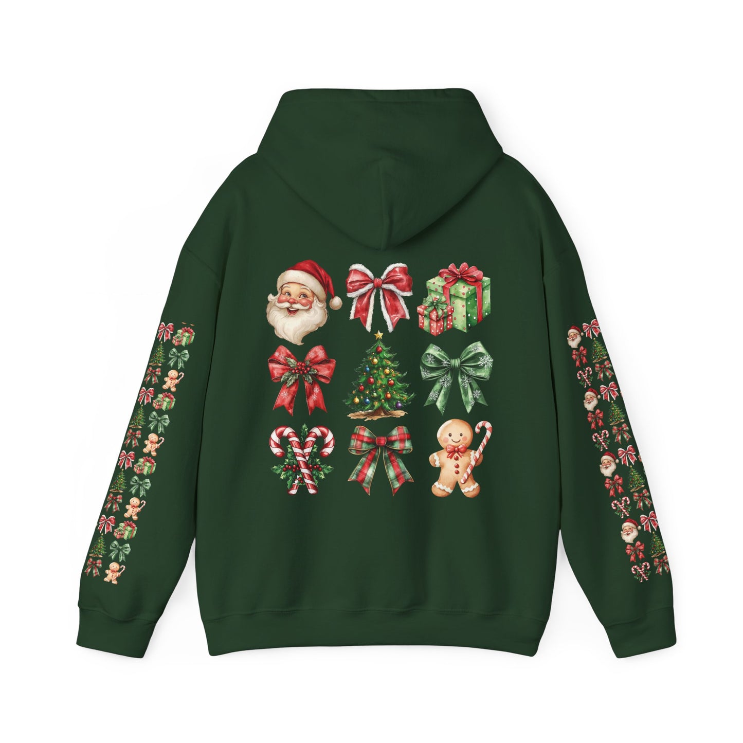 Christmas and bows ,  Unisex Heavy Blend™ Hooded Sweatshirt (sleeve arm design)