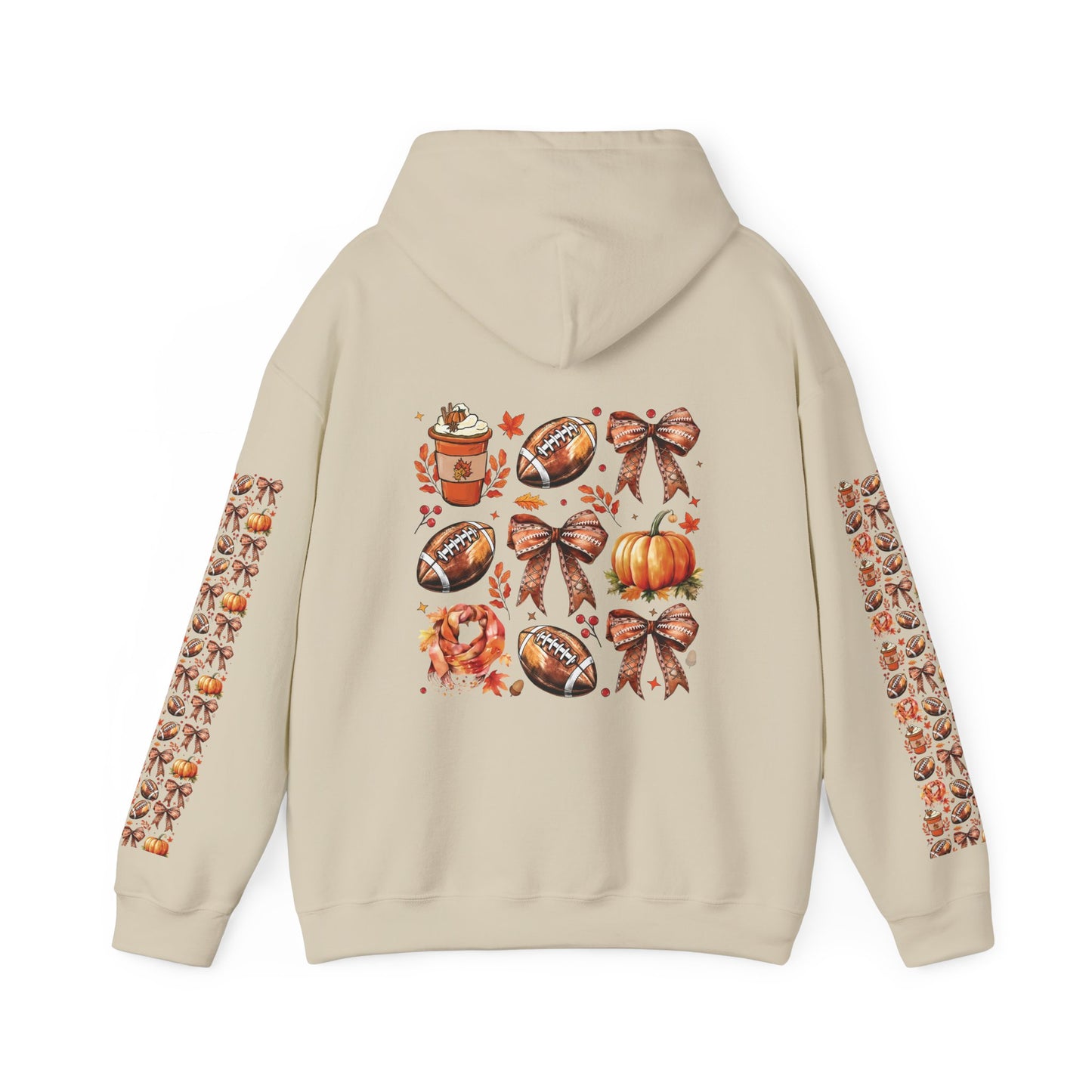 Football and bows ,  Unisex Heavy Blend™ Hooded Sweatshirt (sleeve arm design)