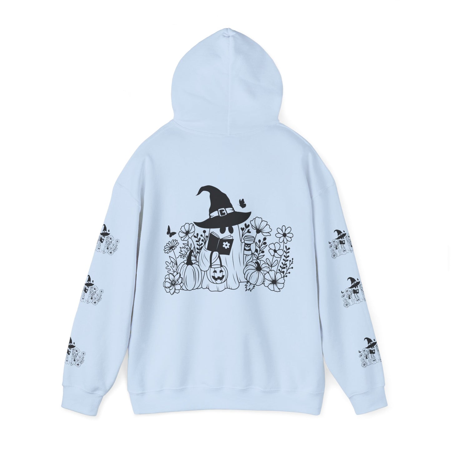 Cozy boo reading,  Unisex Heavy Blend™ Hooded Sweatshirt (sleeve design)