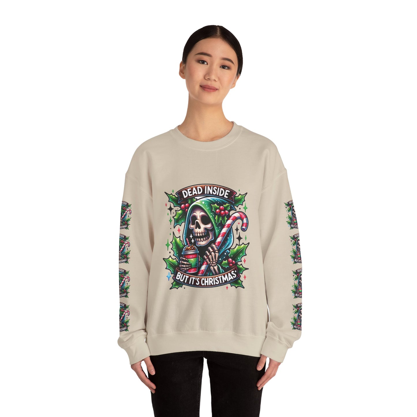 Dead inside but it’s Christmas, ™ Crewneck Sweatshirt ( sleeve design )