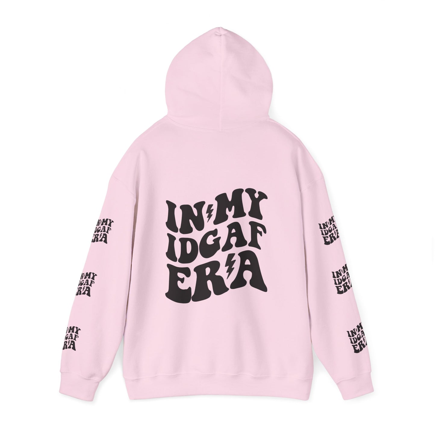 In my IDGAF era,  Unisex Heavy Blend™ Hooded Sweatshirt (side arm design)