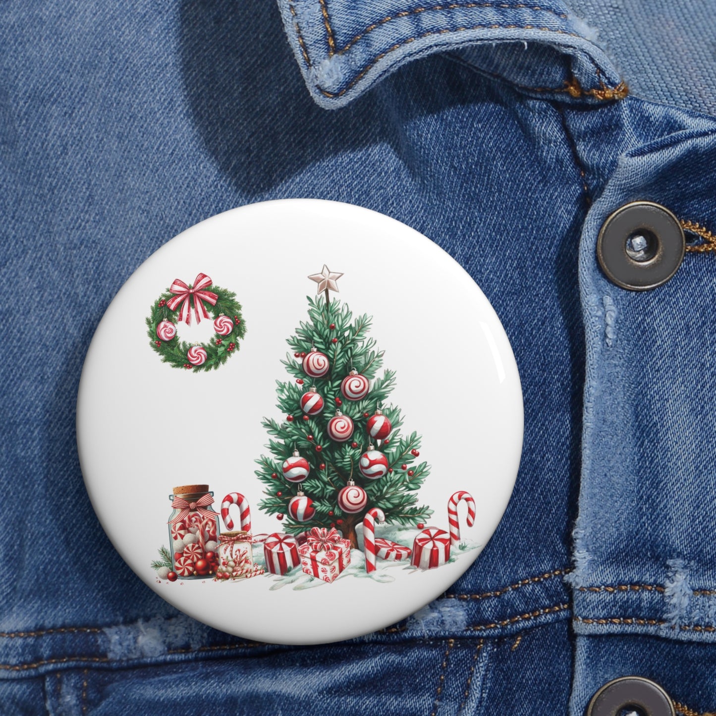 Peppermint Christmas , Custom Pin Buttons