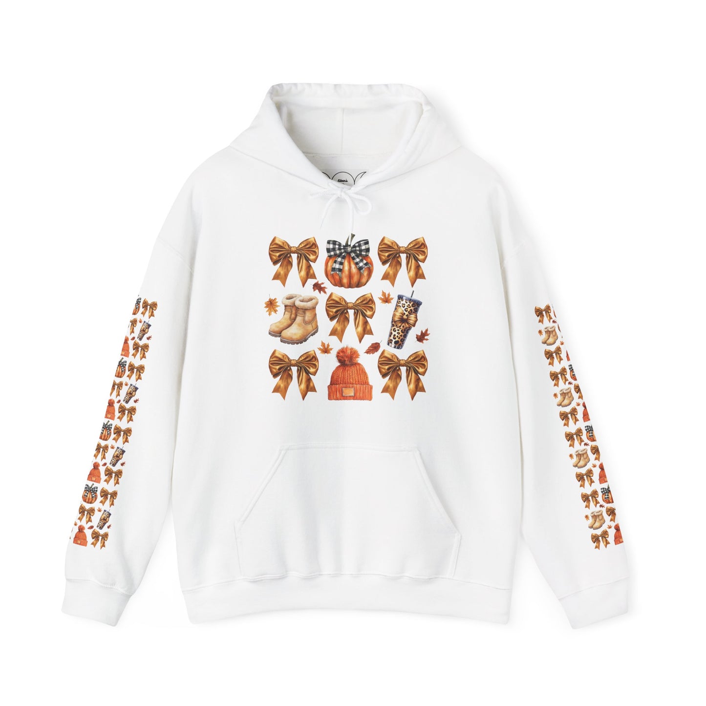 Fall and bows ,  Unisex Heavy Blend™ Hooded Sweatshirt (sleeve arm design)