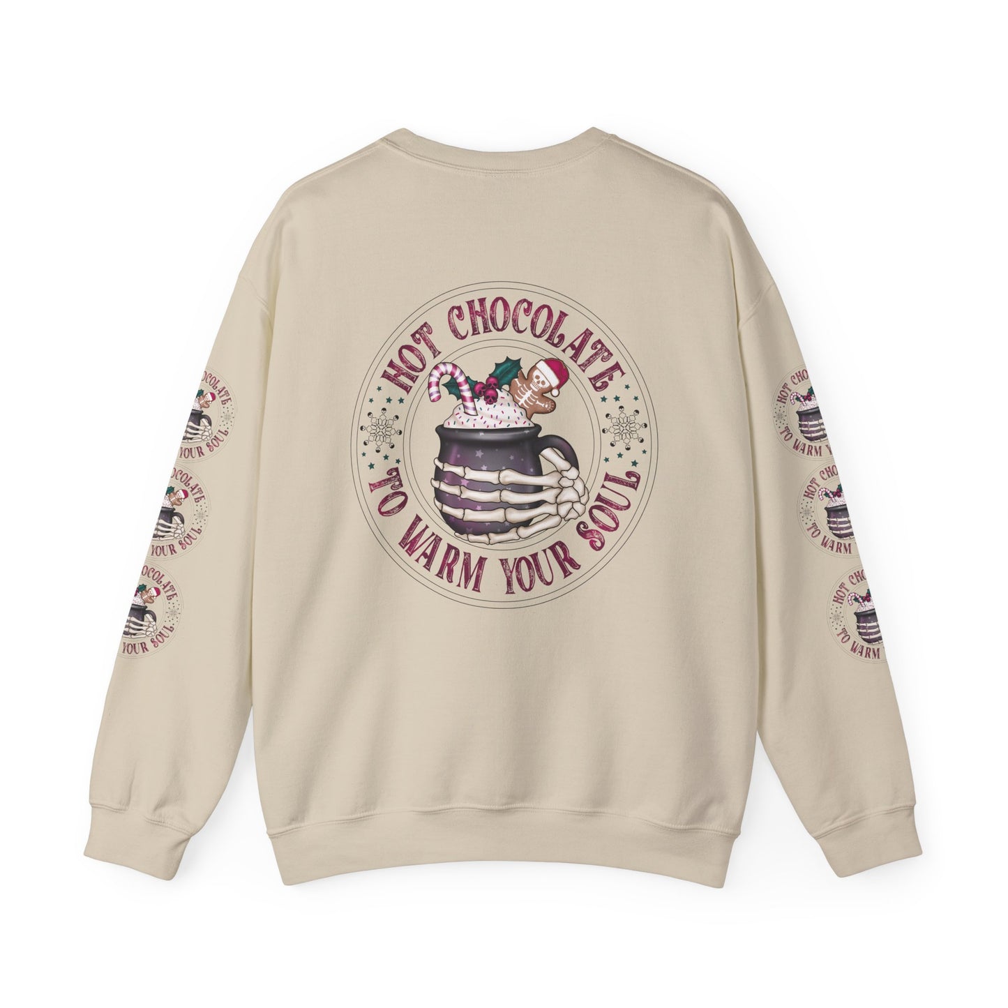 Hot chocolate to warm up my soul, Unisex Heavy Blend™ Crewneck Sweatshirt (Sleeve design)