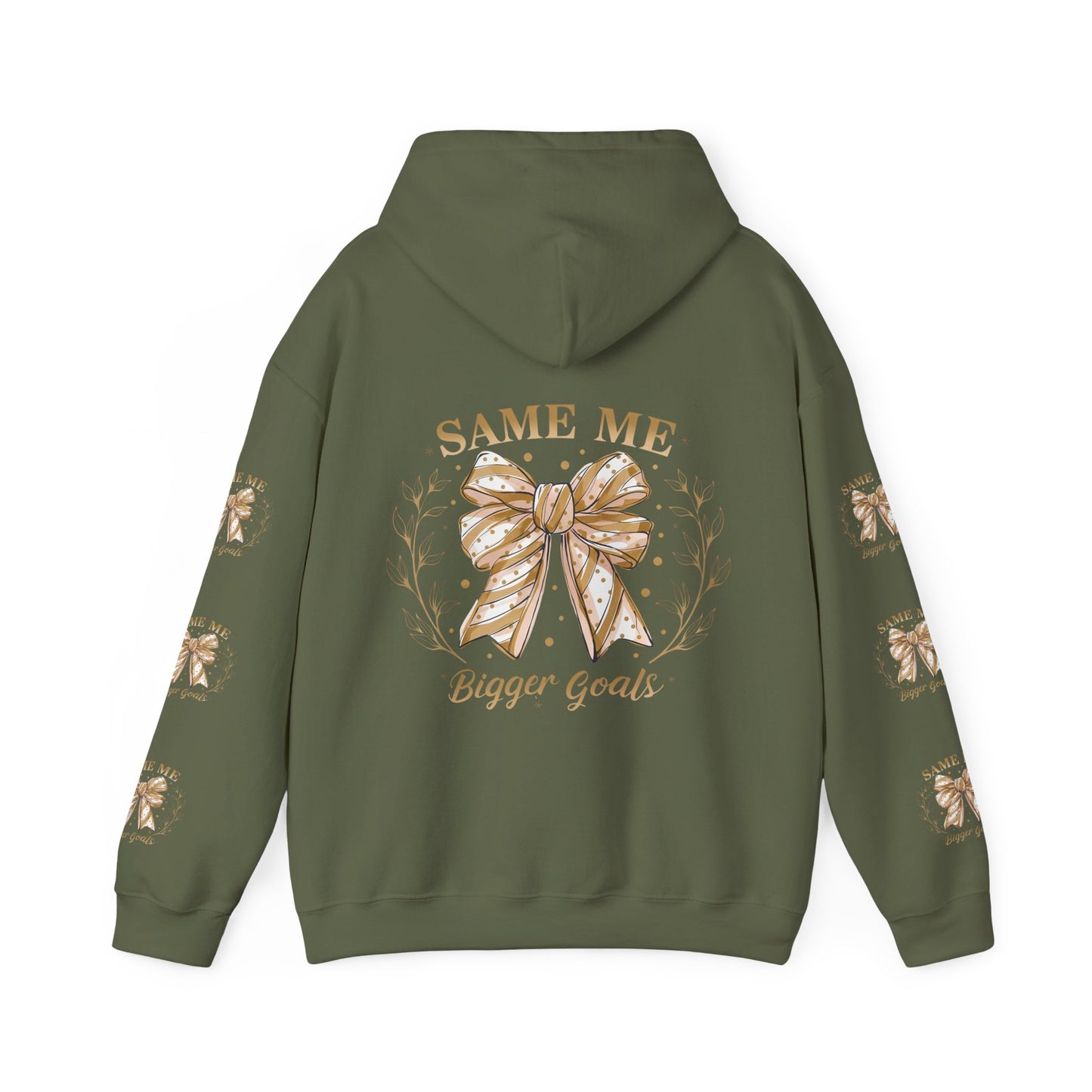 Same me, bigger goals, Unisex Heavy Blend™ Hooded Sweatshirt (sleeve arm design)