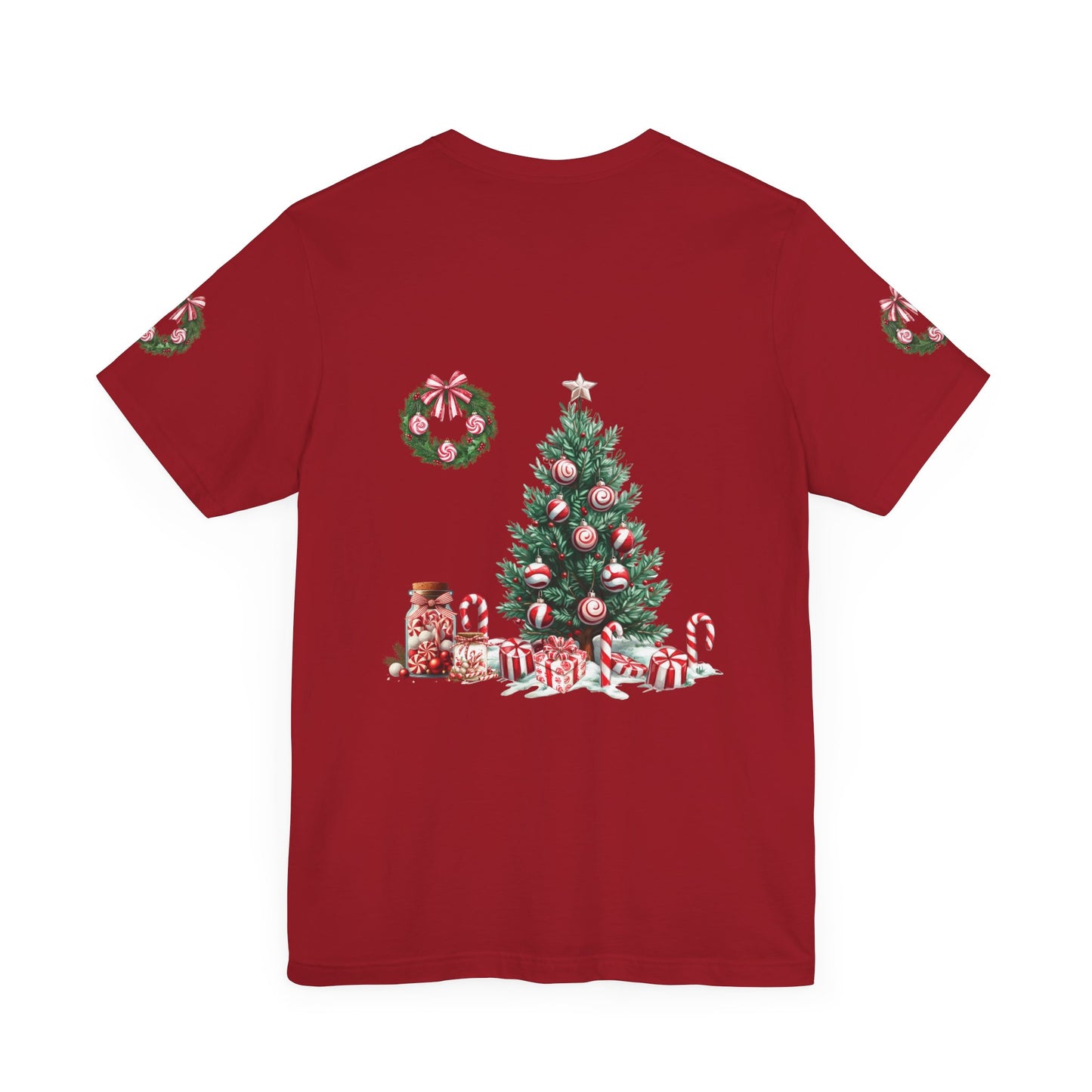 Peppermint Christmas, Unisex Jersey Short Sleeve Tee (sleeve design)