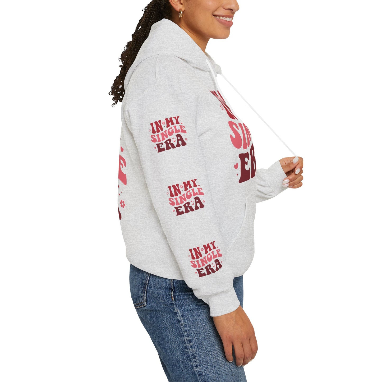 In my single era, Unisex Heavy Blend™ Hooded Sweatshirt (side arm design)