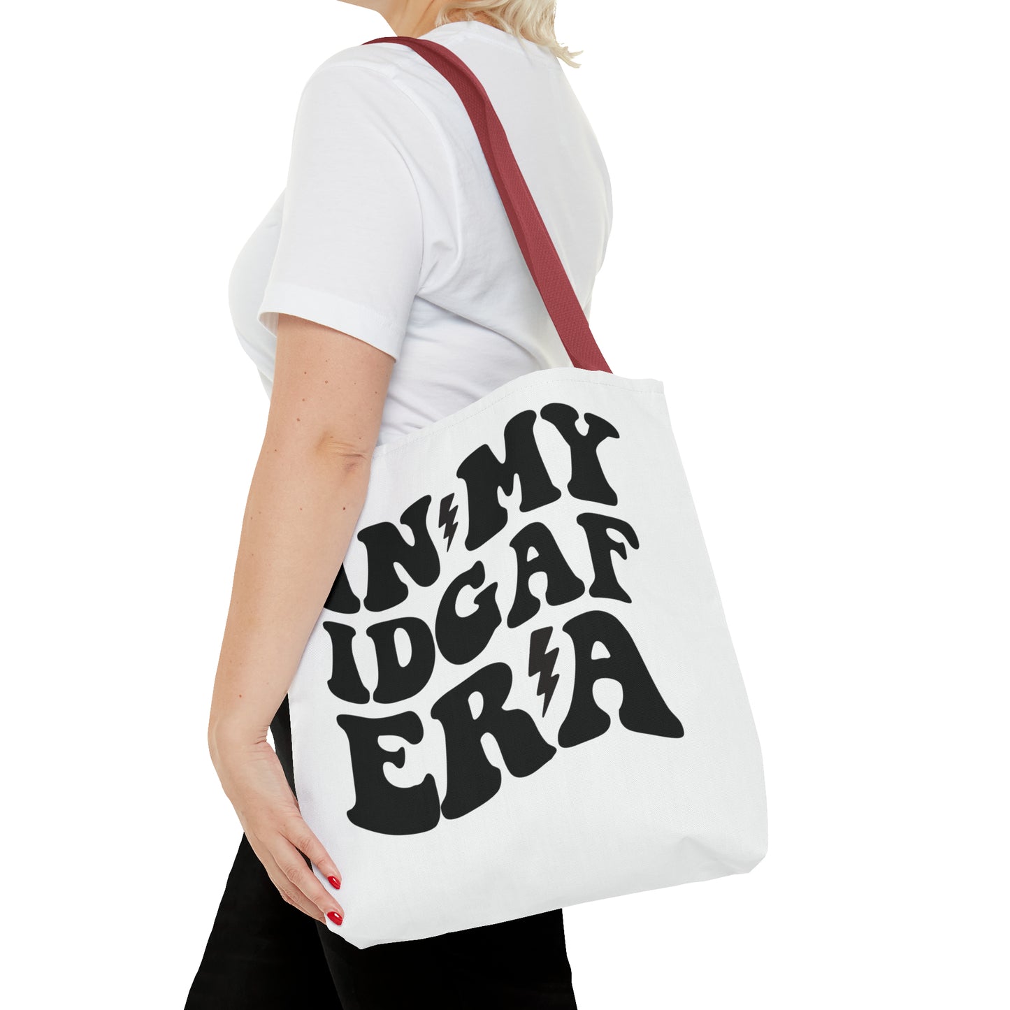 In my IDGAF era, Tote Bag (AOP)