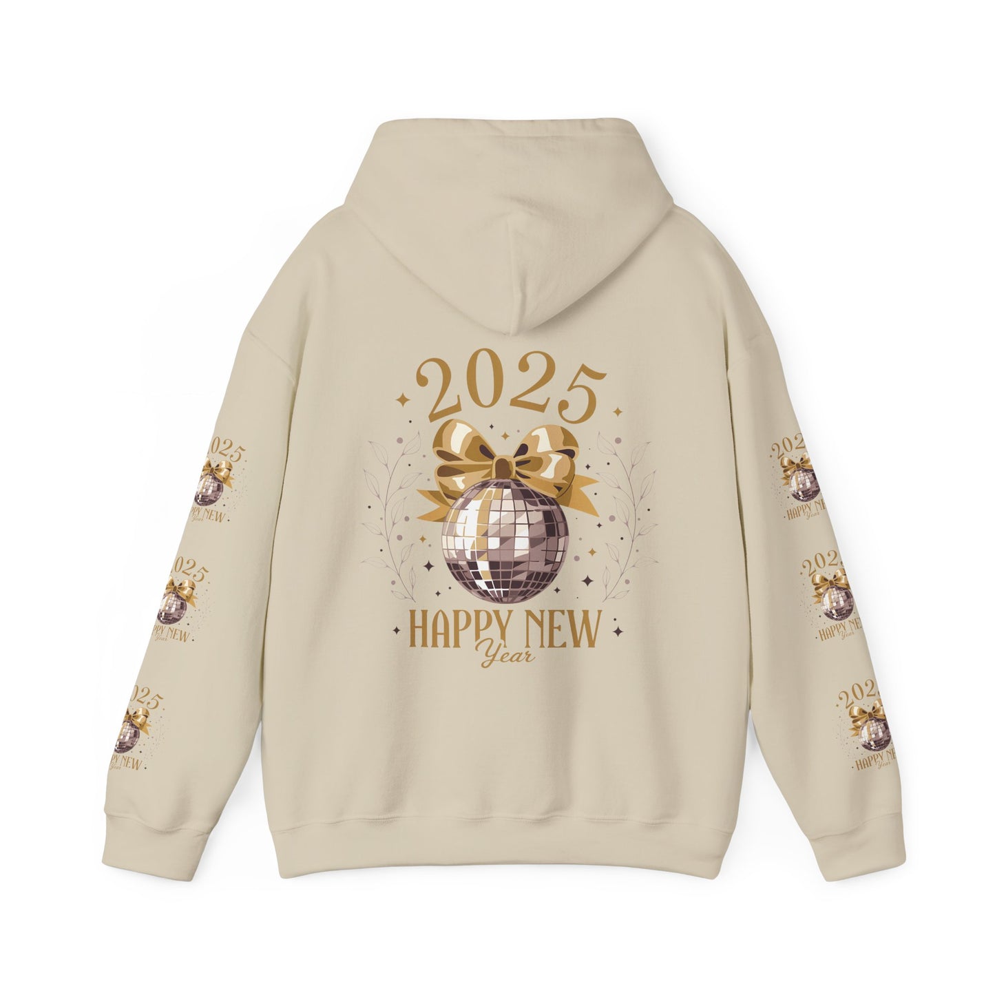 Happy new year, Unisex Heavy Blend™ Hooded Sweatshirt (sleeve arm design)