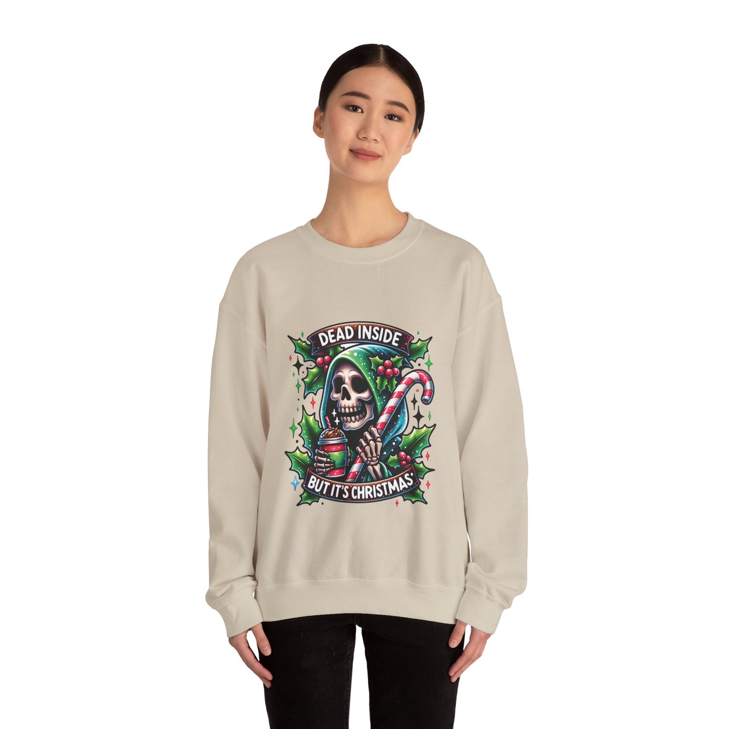 Dead inside but it’s Christmas, ™ Crewneck Sweatshirt ( sleeve design )