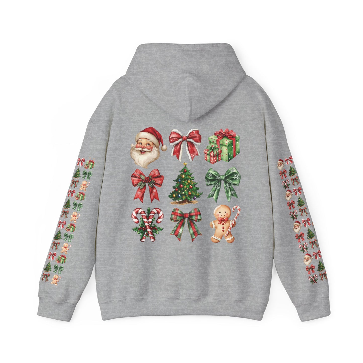 Christmas and bows ,  Unisex Heavy Blend™ Hooded Sweatshirt (sleeve arm design)